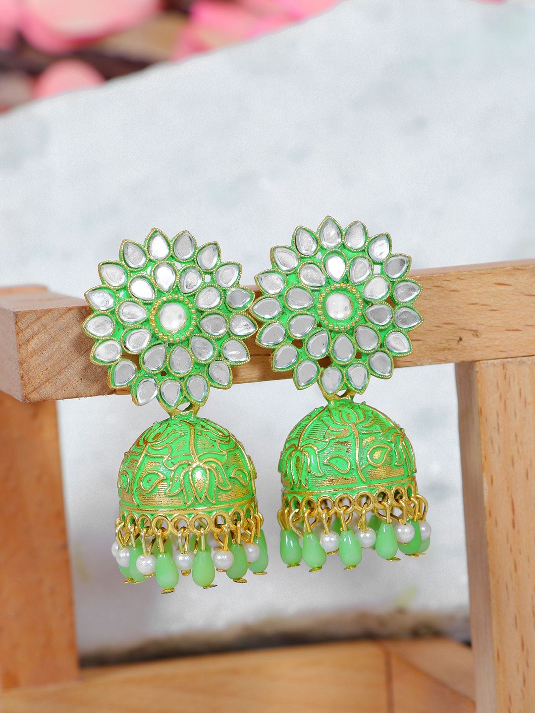 

Crunchy Fashion Gold-Plated Beaded Dome Shaped Jhumkas