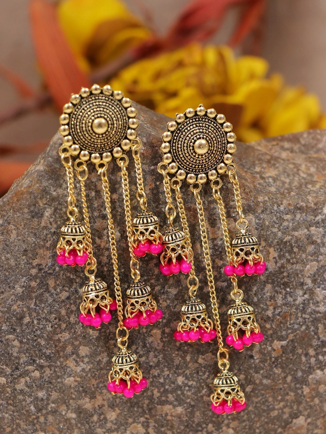 

Crunchy Fashion Pink Circular Jhumkas Earrings