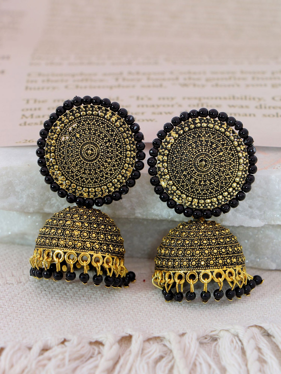 

Crunchy Fashion Gold-Plated Dome Shaped Jhumkas