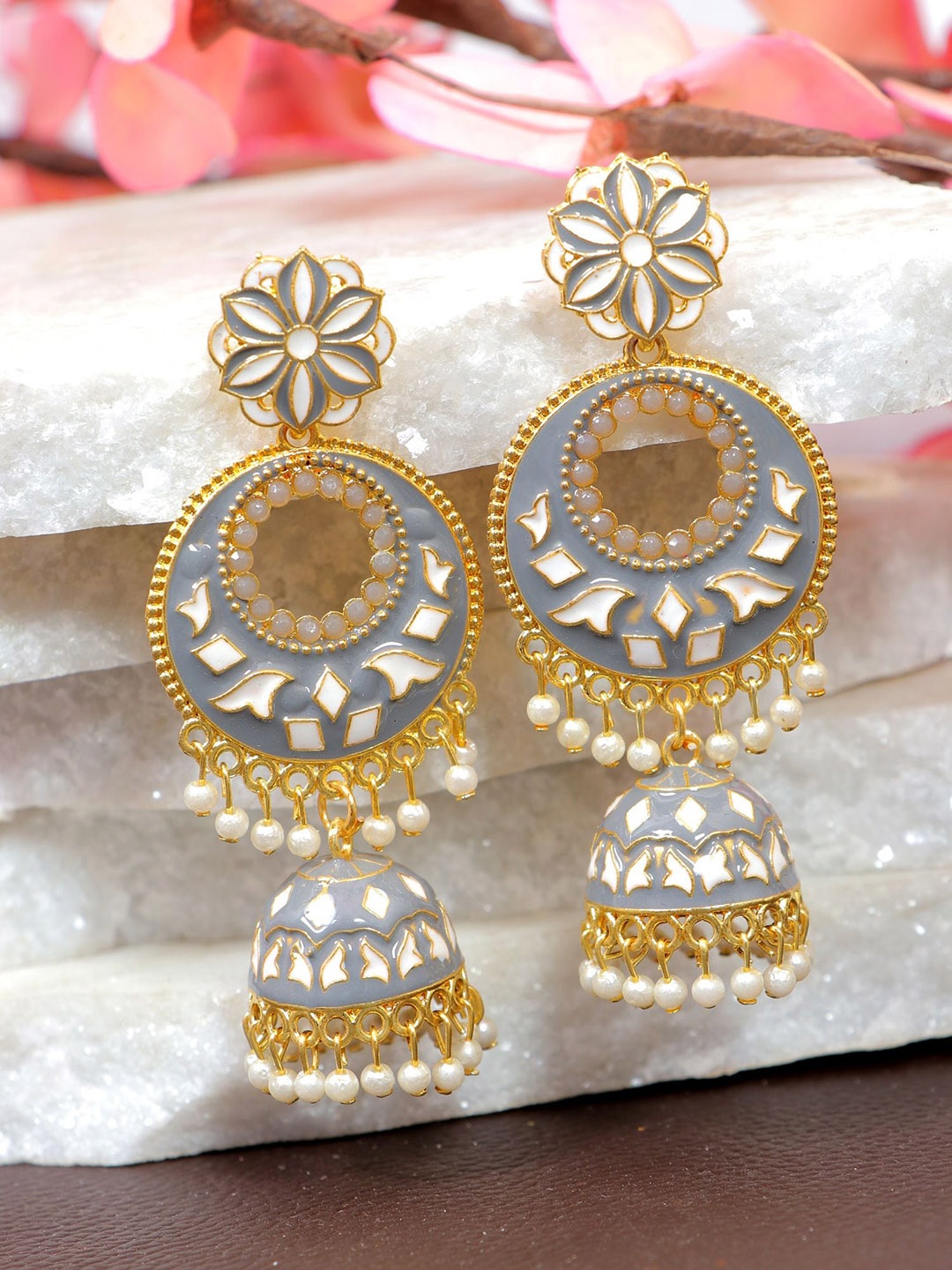

Crunchy Fashion Gold-Plated Beaded Dome Shaped Jhumkas