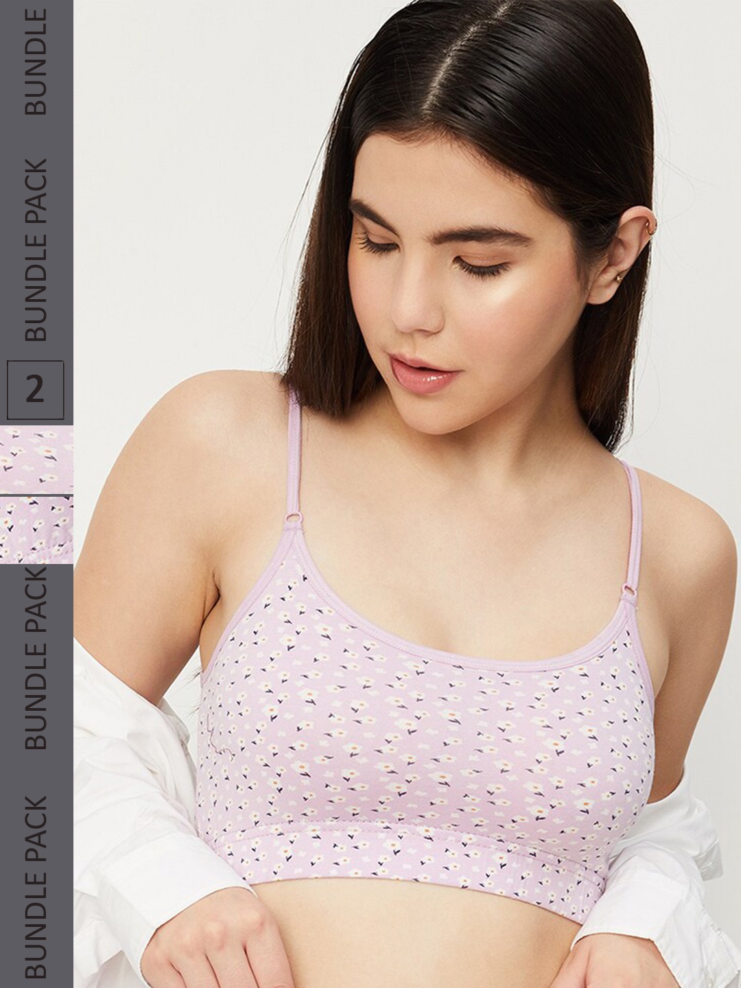 

max Pack Of 2 Floral Printed Everyday Bra With Medium Coverage Non Padded All Day Comfort, Purple