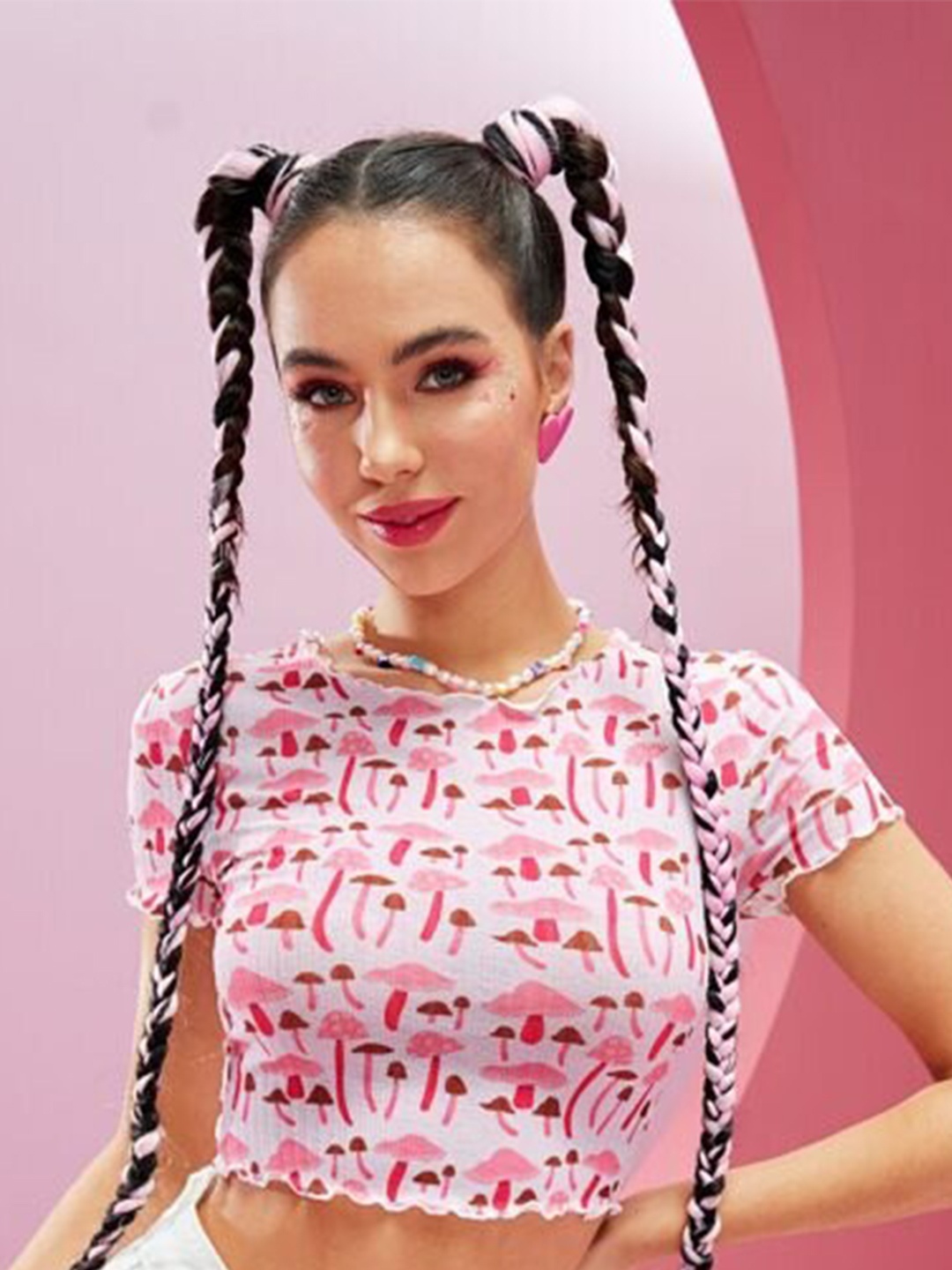 

BAESD Conversational Printed Fitted Crop Top, Pink