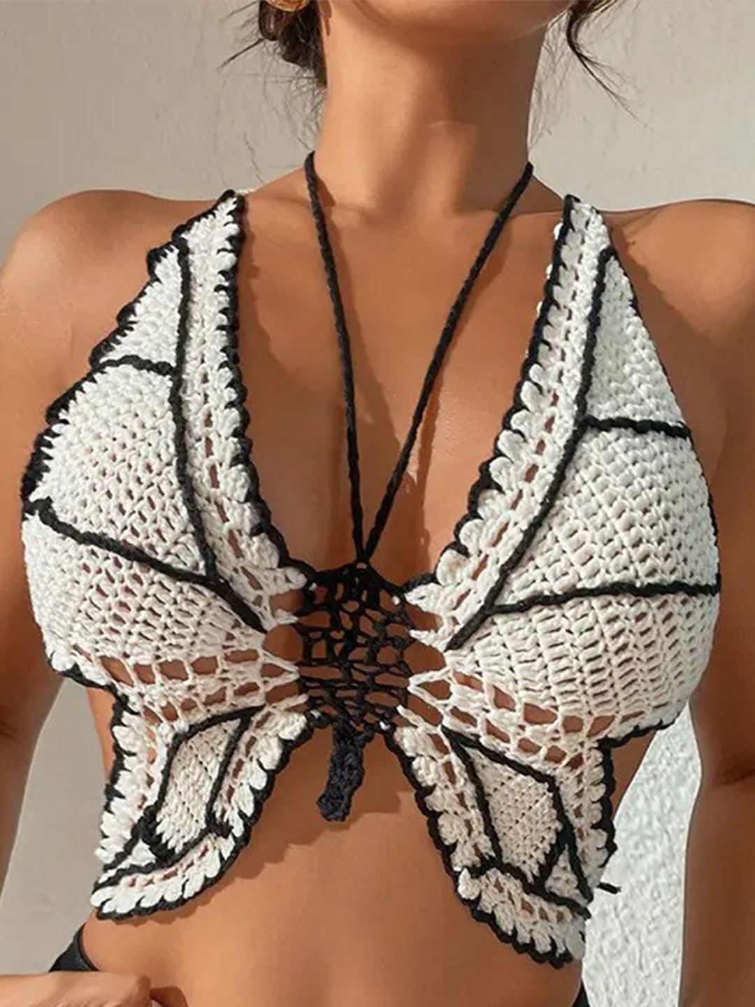 

BAESD Self Design Lace Up Styled Back Crop Top, White