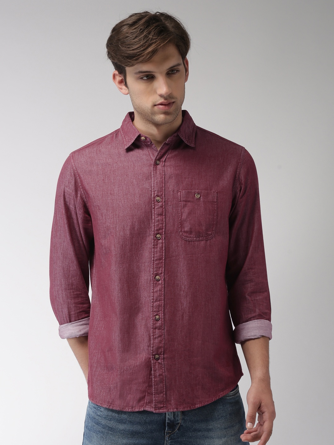 

Aeropostale Men Burgundy Regular Fit Solid Casual Shirt
