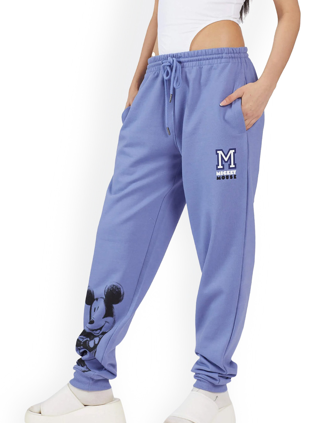 

Bonkers Corner Women Blue Mickey Mouse Printed Mid-Rise Joggers