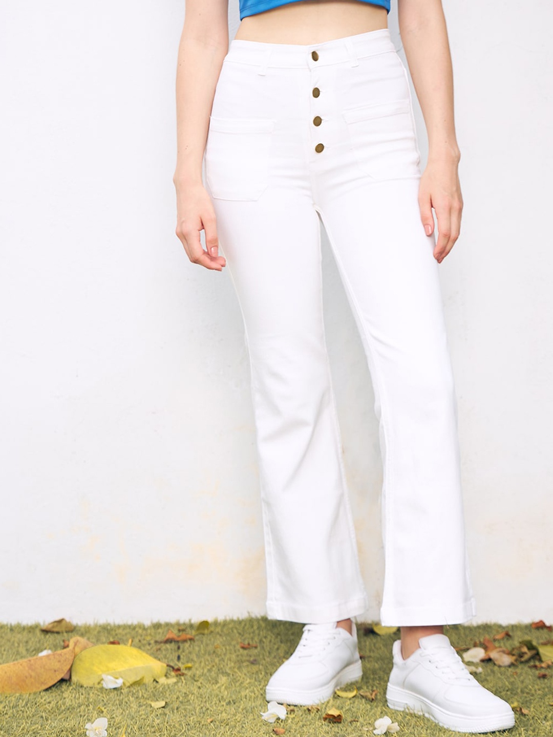 

GUTI Women Slim Fit High-Rise Clean Look Stretchable Cotton Jeans, White