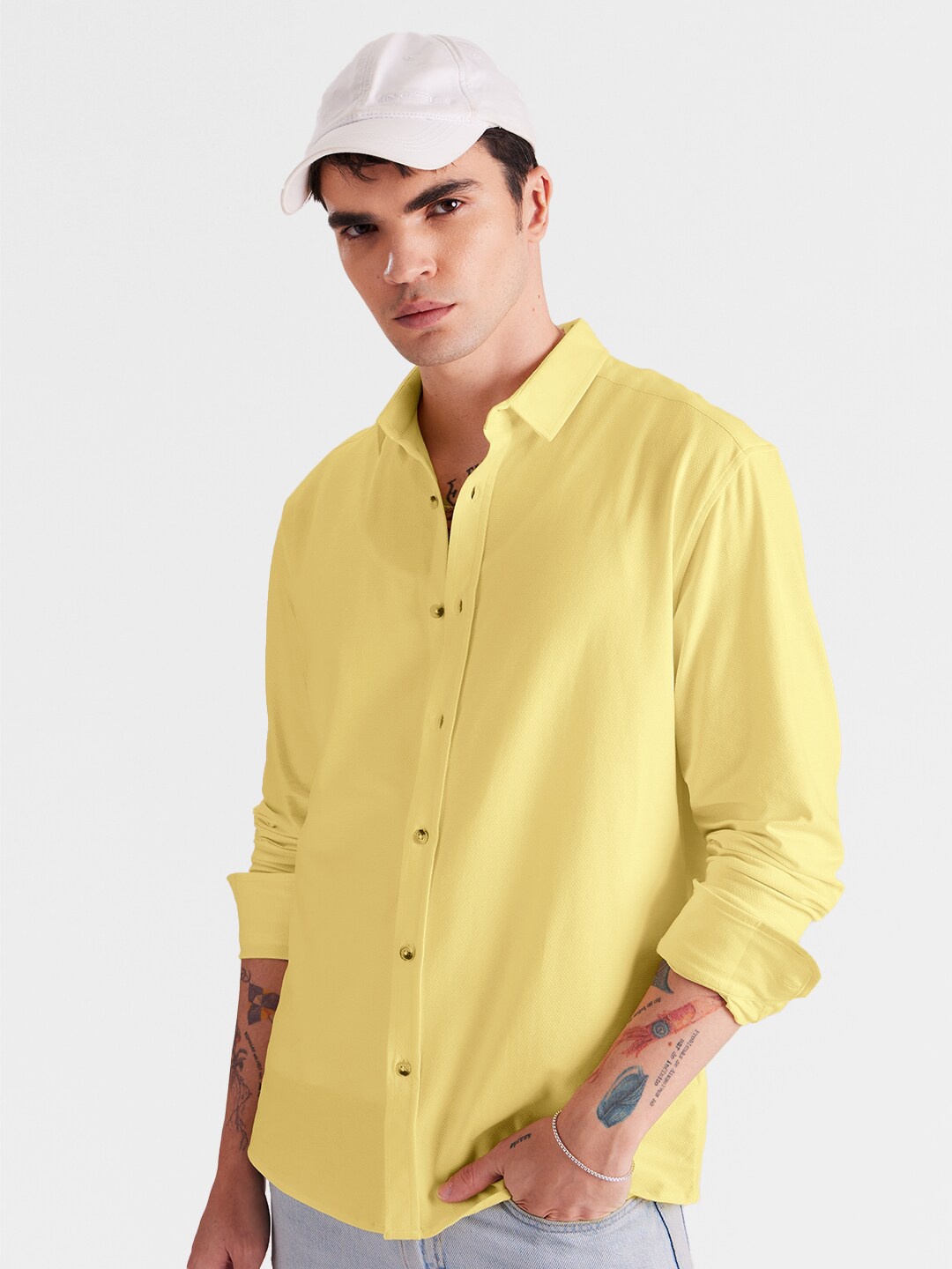 

The Souled Store Yellow Spread Collar Pure Cotton Casual Shirt