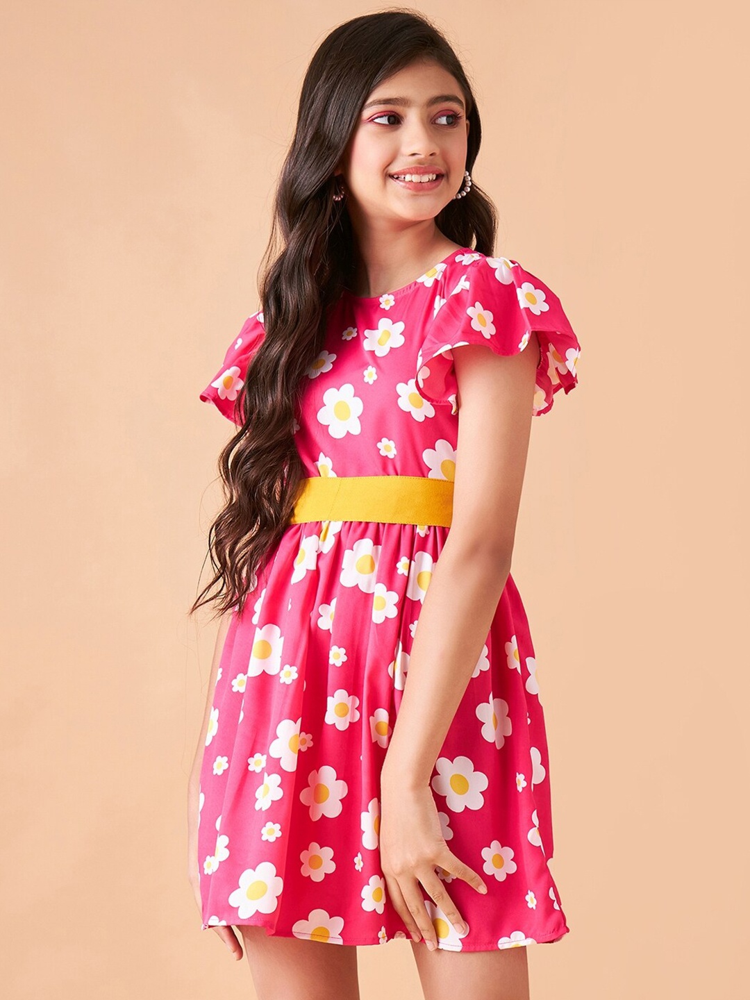 

Cherry & Jerry Girls Floral Printed Flutter Sleeve Fit & Flare Dress, Pink