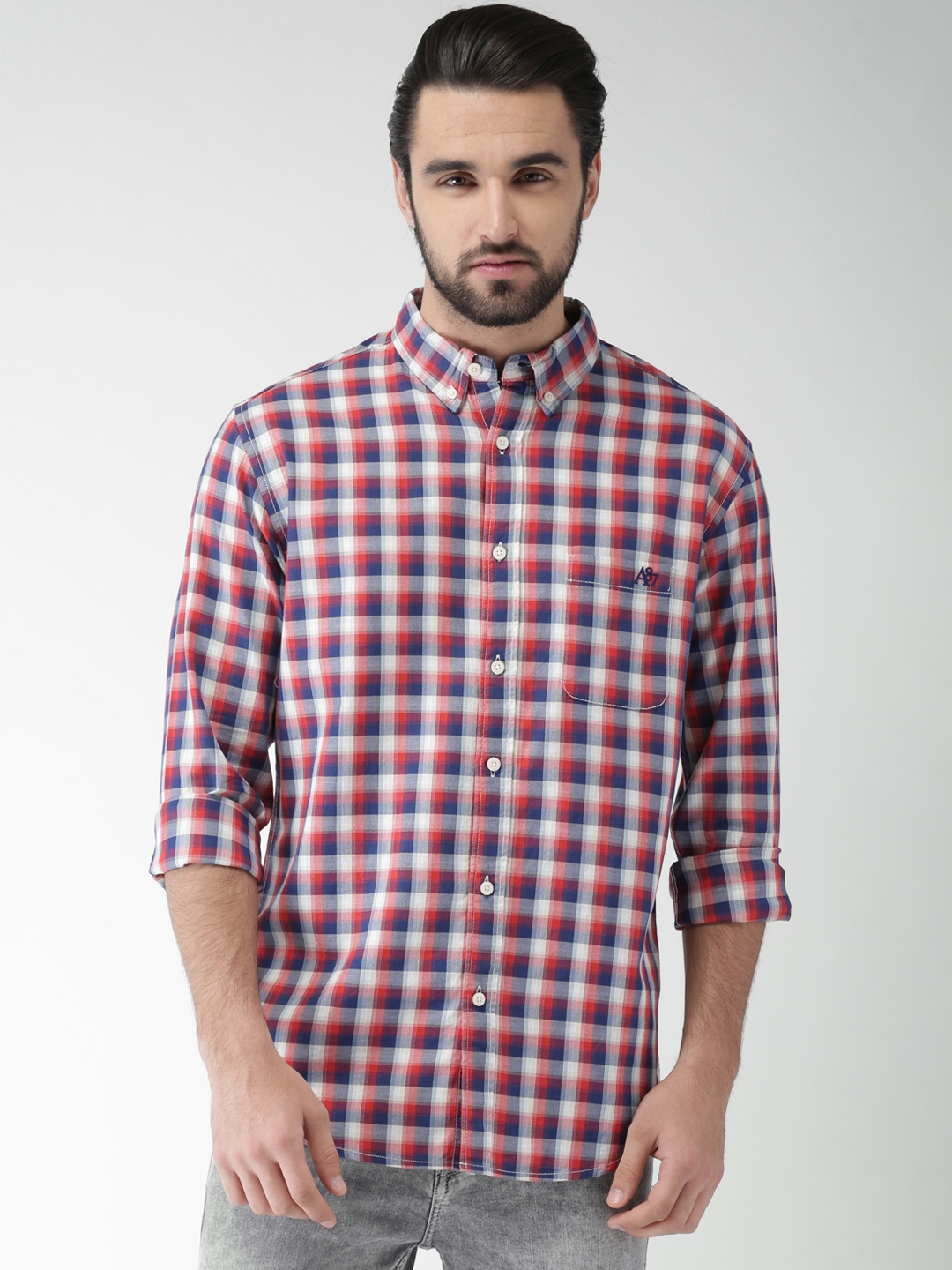 

Aeropostale Men Blue & Red Checked Casual Shirt