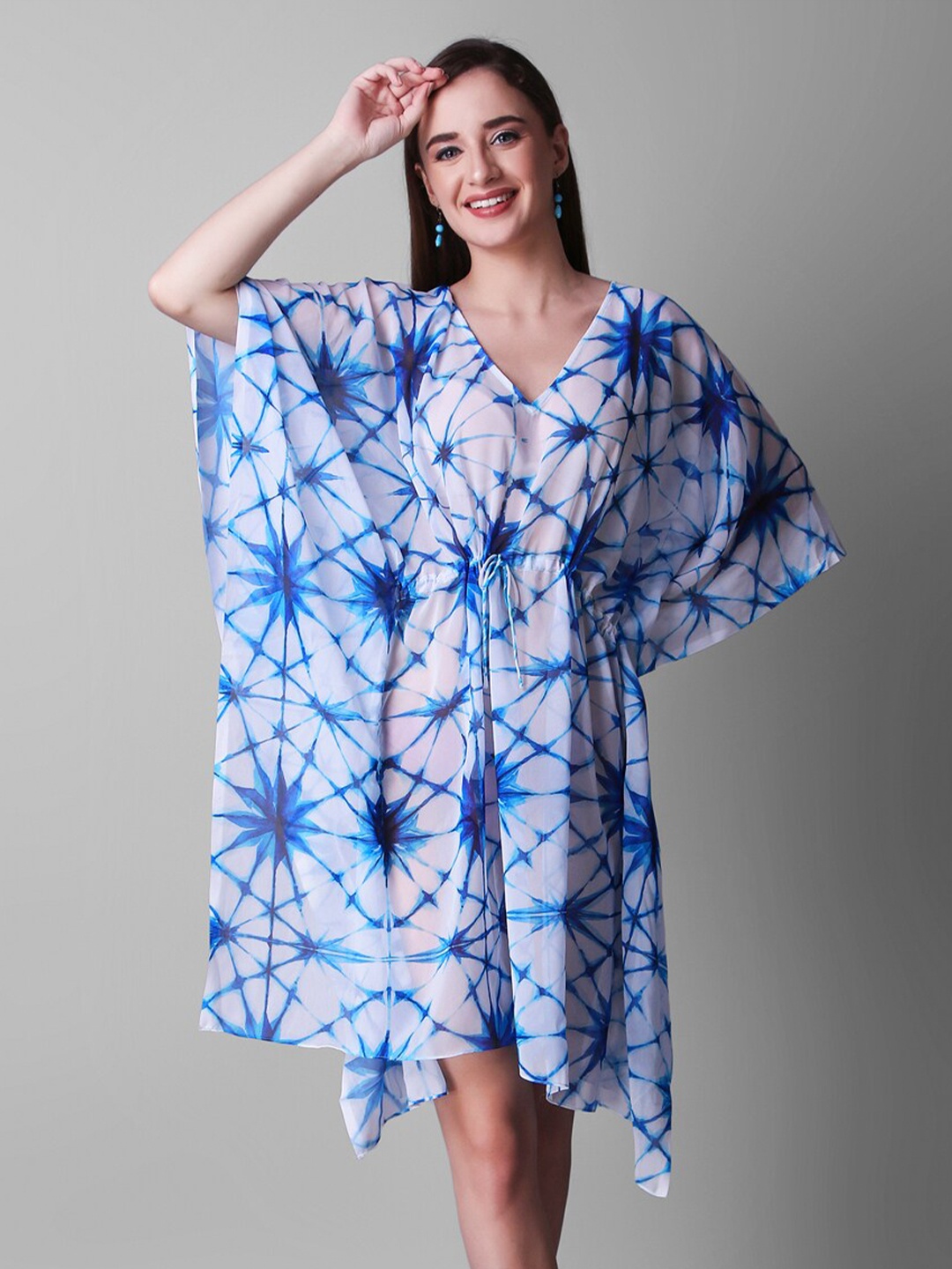 

Rajoria Instyle Tie And Dyed Kimono Sleeves Georgette Kaftan Dress, White