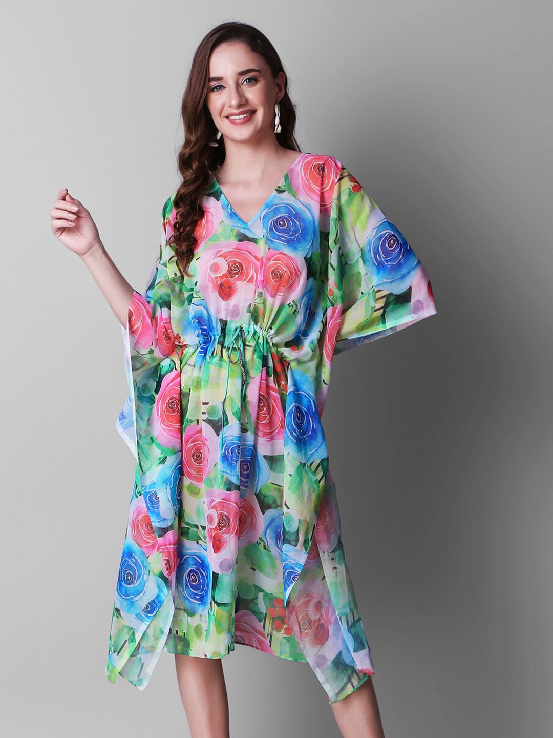 

Rajoria Instyle Floral Printed V-Neck Swimwear Cover-Ups Top, Green