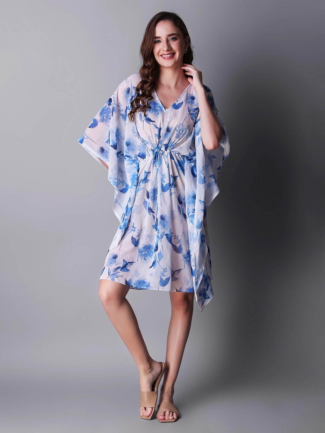 

Rajoria Instyle Floral Printed Kaftan Above Knee Dress, Blue