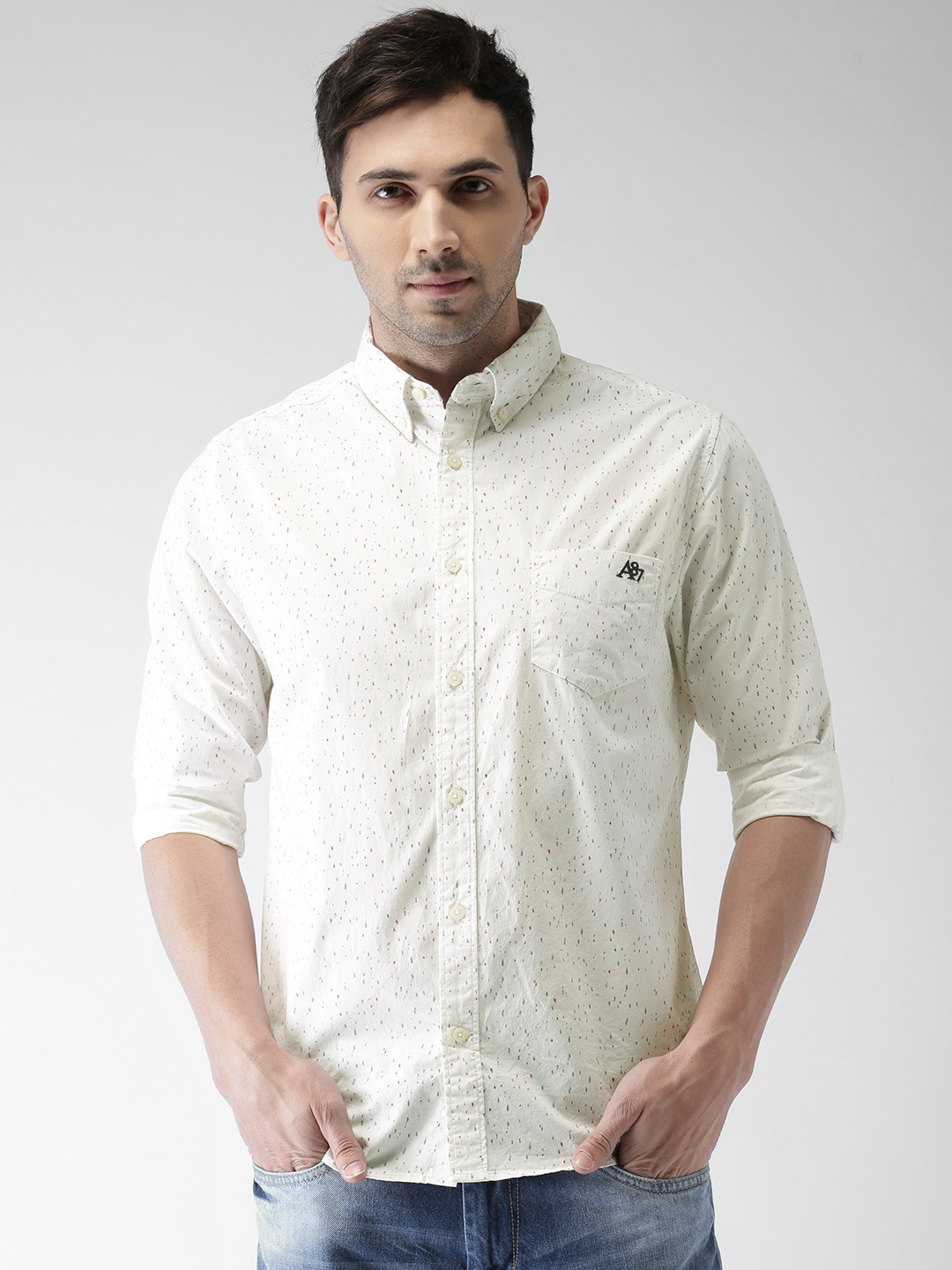 

Aeropostale Men White Regular Fit Printed Casual Shirt
