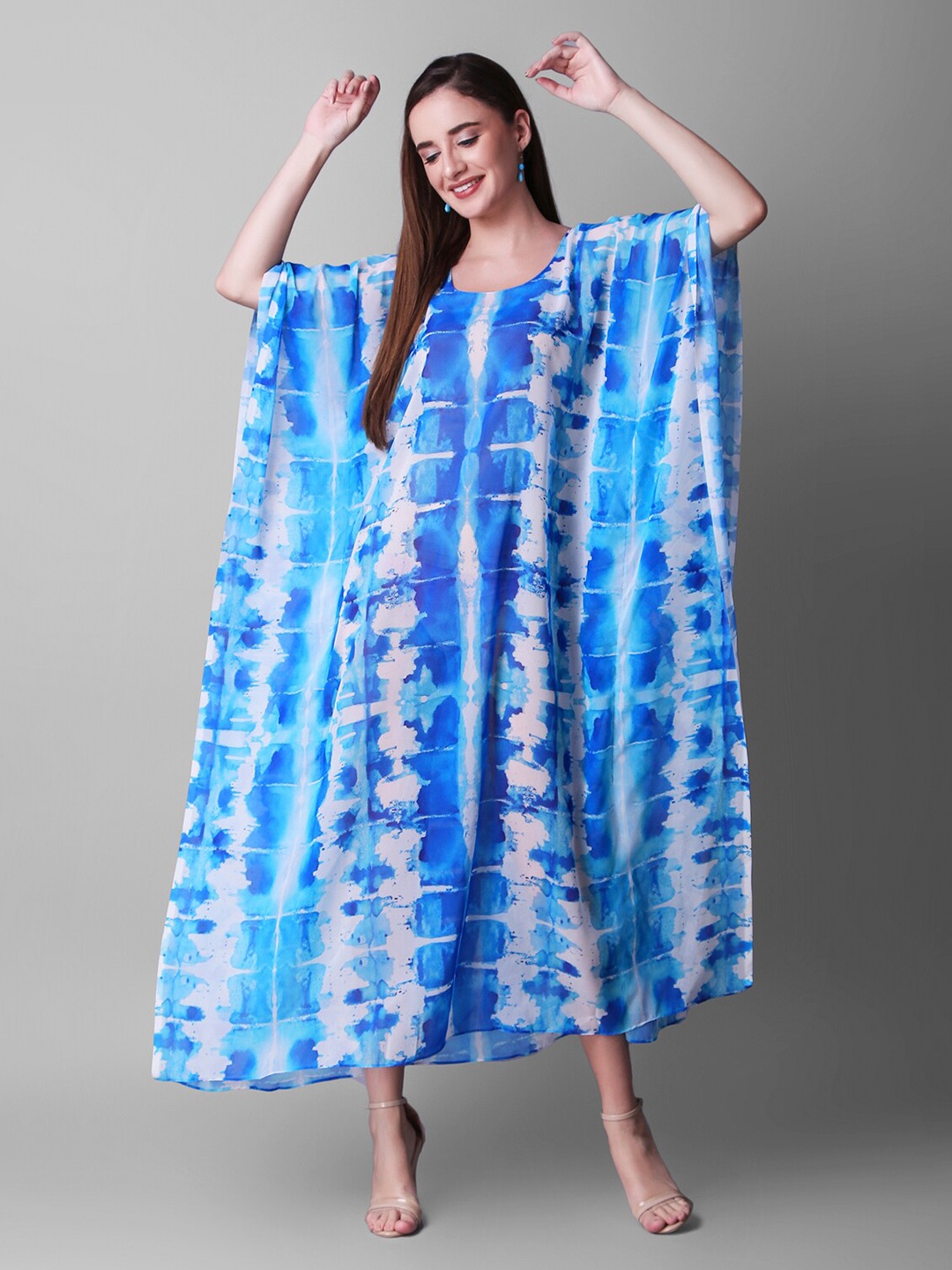 

Rajoria Instyle Tie and Dye Dyed Kimono Sleeves Kaftan Midi Dress, White