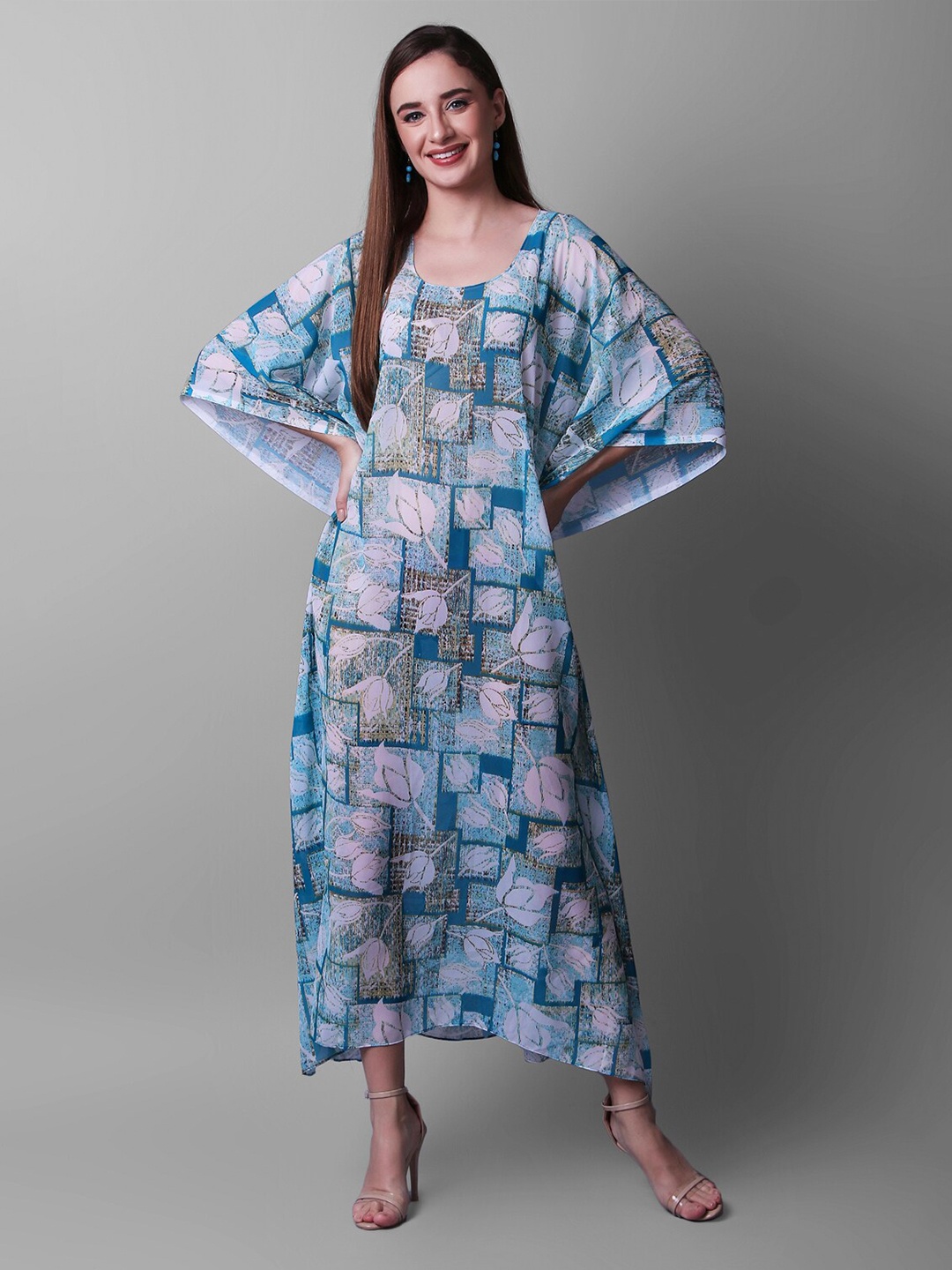 

Rajoria Instyle Abstract Printed Kimono Sleeves Georgette Kaftan Dress, White