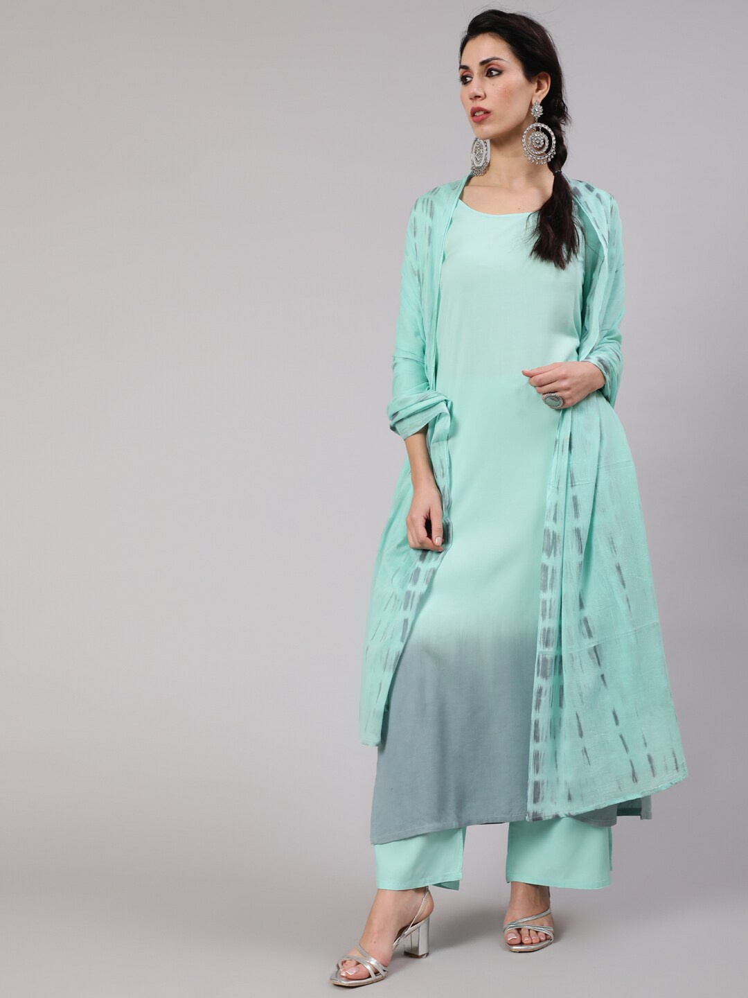 

AKS Ombre Dyed Round Neck Kurta & Palazzos With Dupatta, Green