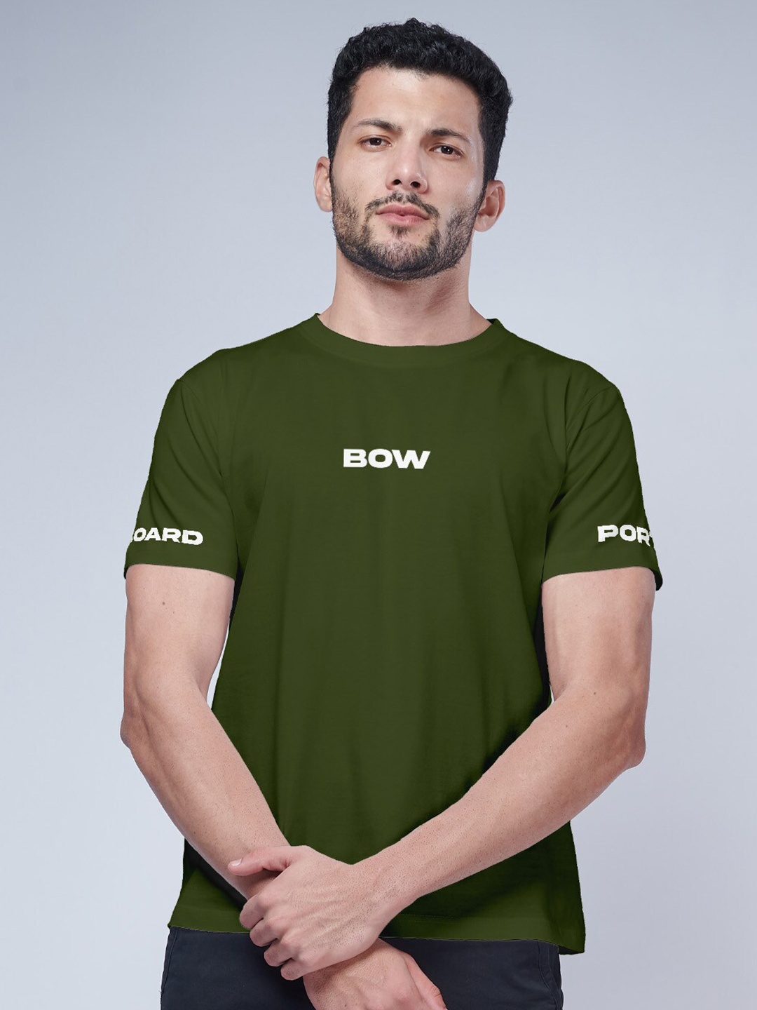 

Aero Armour Typography Printed Round Neck Regular Fit Cotton Casual Shirt, Olive