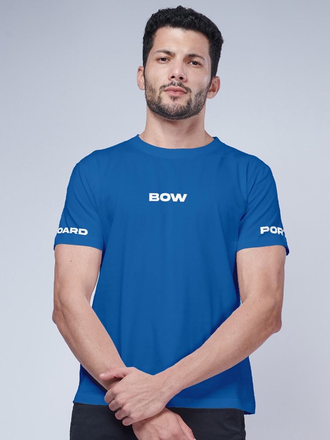 

Aero Armour Typography Printed Round Neck Regular Fit Cotton Casual Shirt, Blue