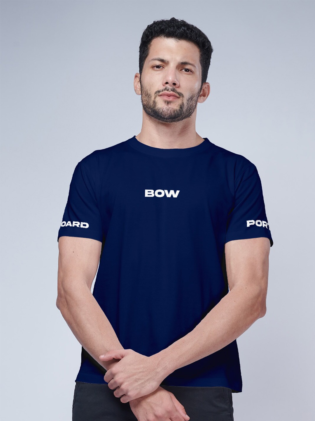

Aero Armour Typography Printed Round Neck Regular Fit Cotton Casual Shirt, Navy blue