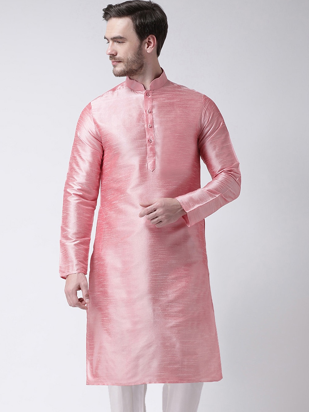 

SG LEMAN Mandarin Collar Straight Kurta, Pink