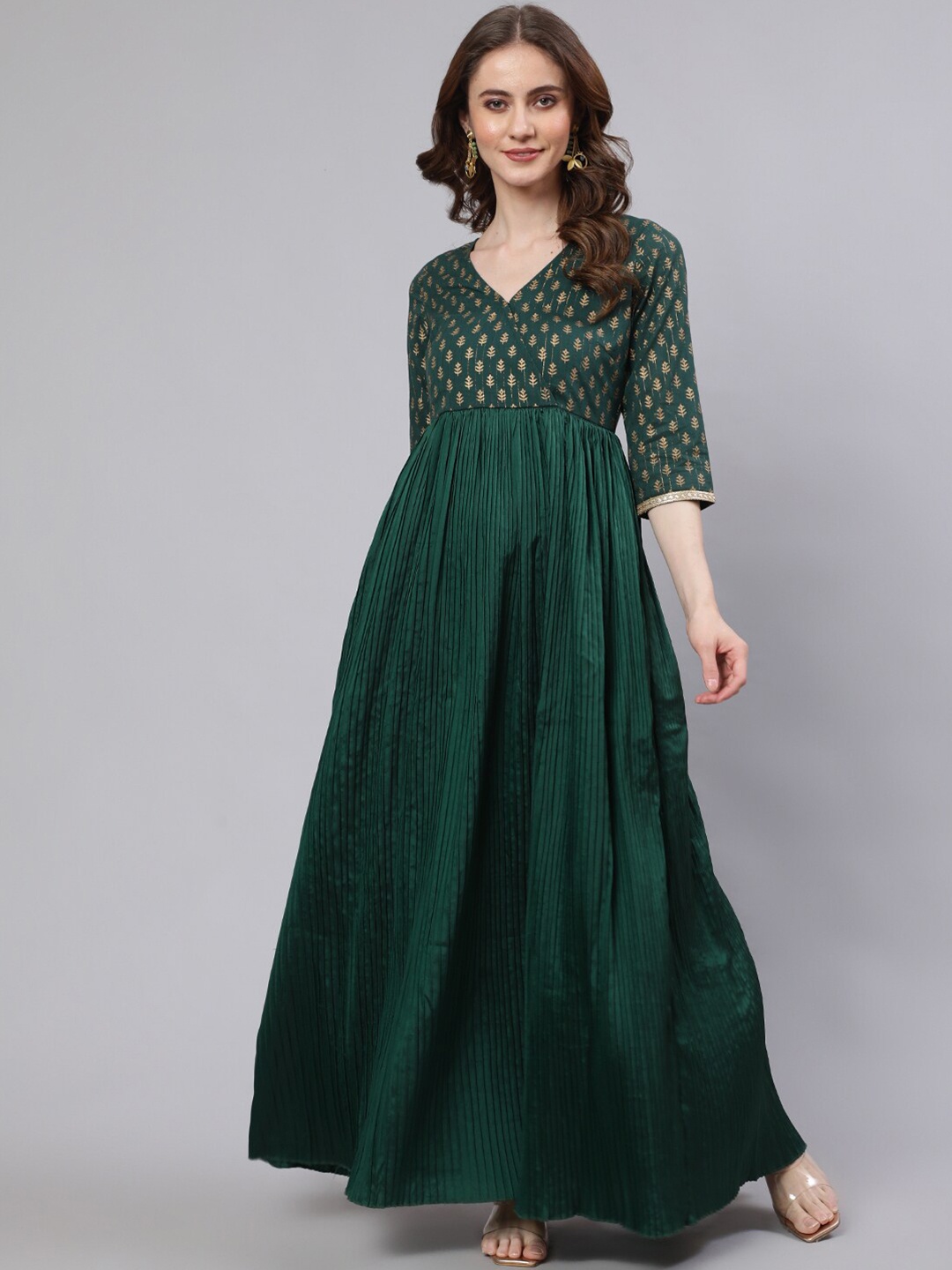 

AKS Floral Printed Fit & Flare Maxi Ethnic Dress, Green
