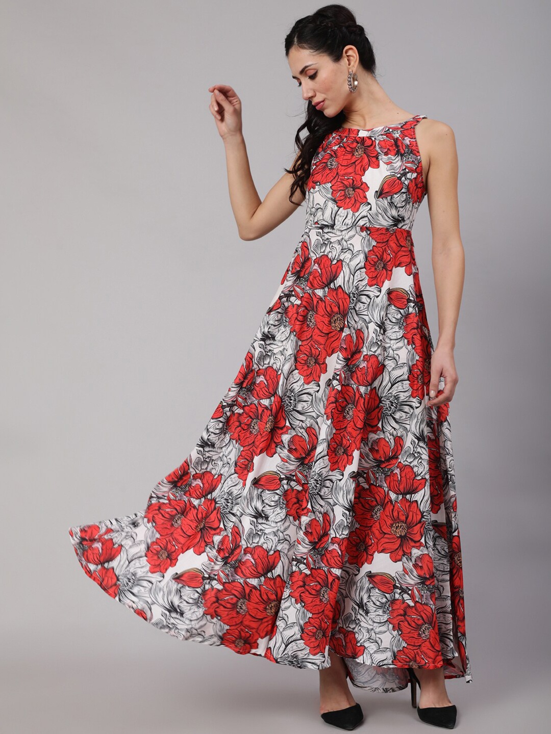

AKS Floral Printed Shoulder Strap Maxi Dress, Multi