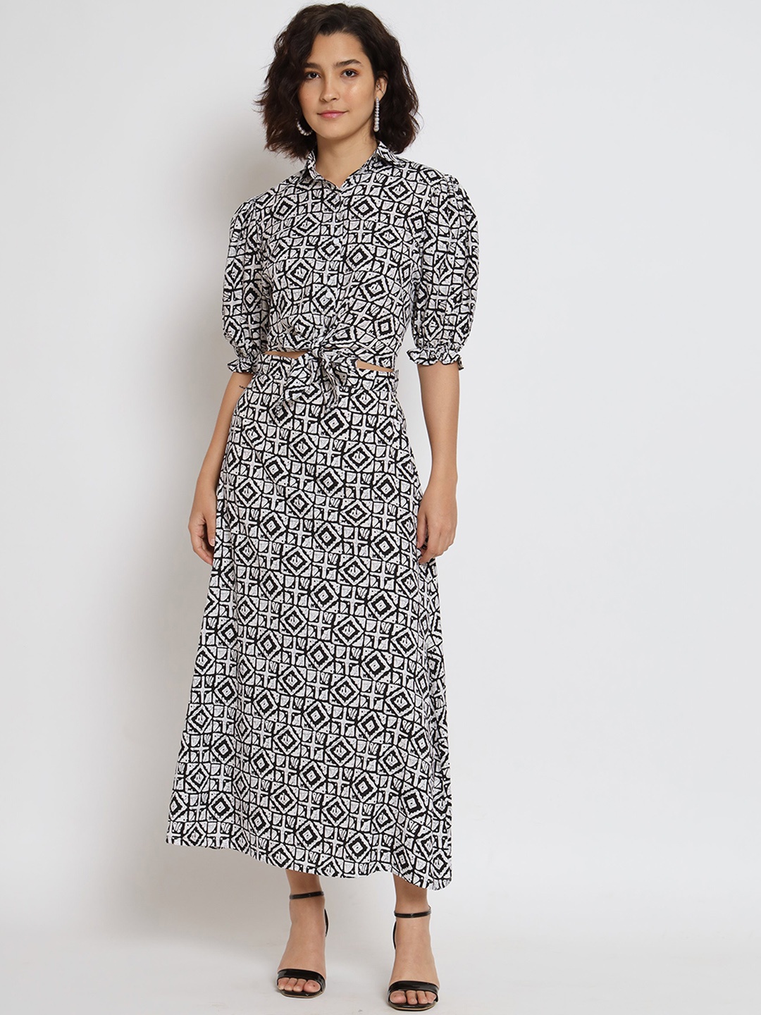 

Nimayaa Geometric Printed Top with Skirt, White