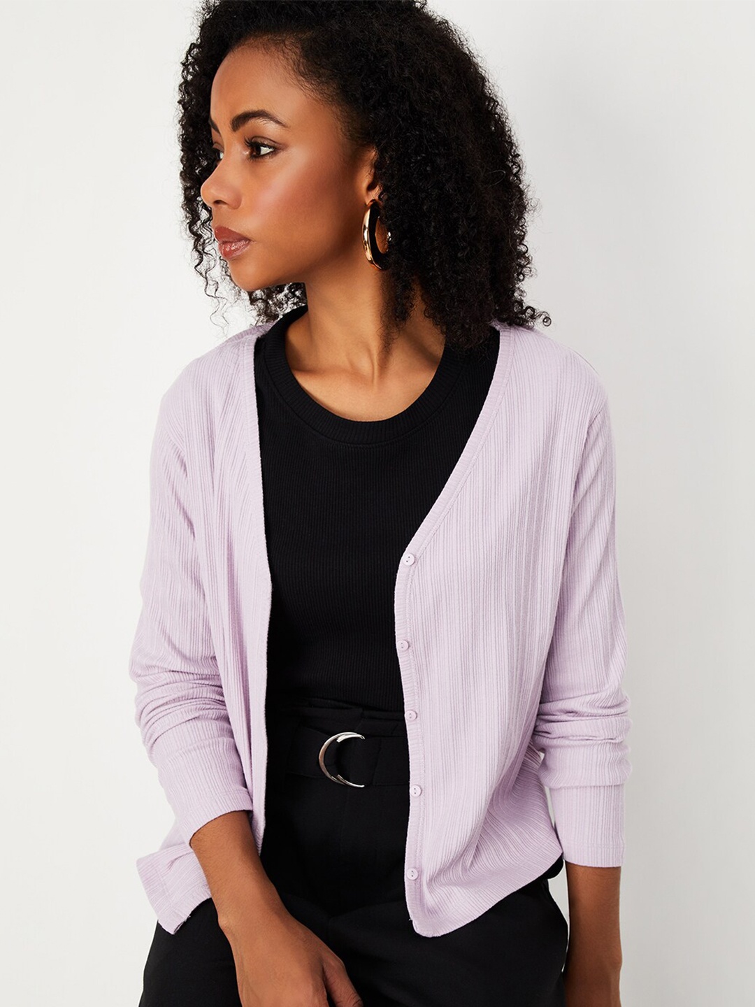 

max V-Neck Striped Cardigan, Lavender