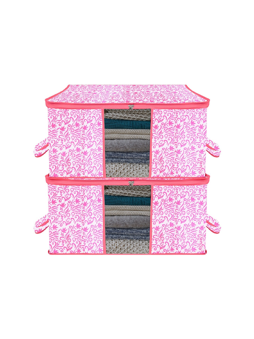 

Kuber Industries Pink & White 2 Pieces Printed Large Underbed Storage Bag