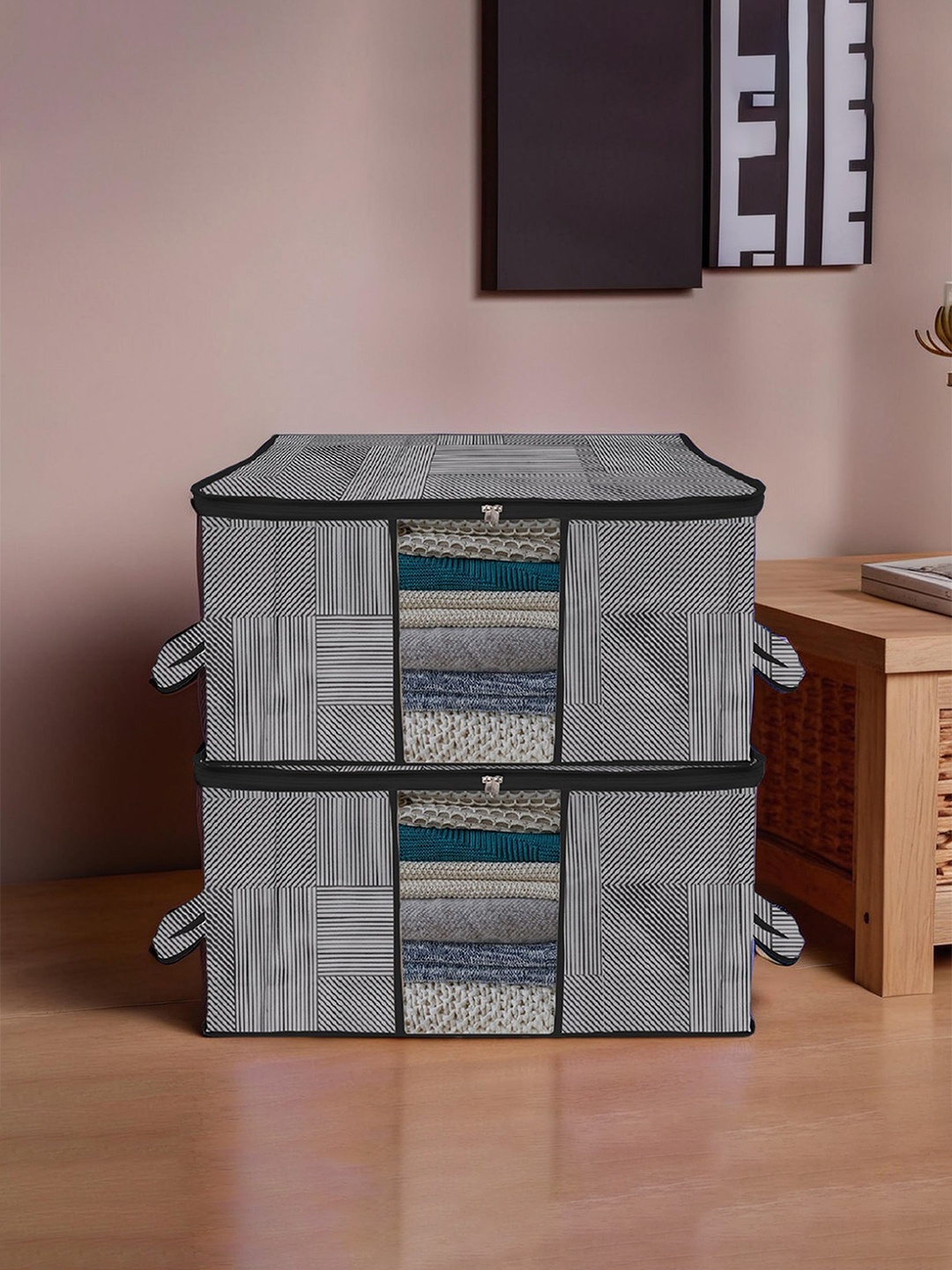 

Kuber Industries Grey 2-Pcs Printed Large Underbed Storage Bag