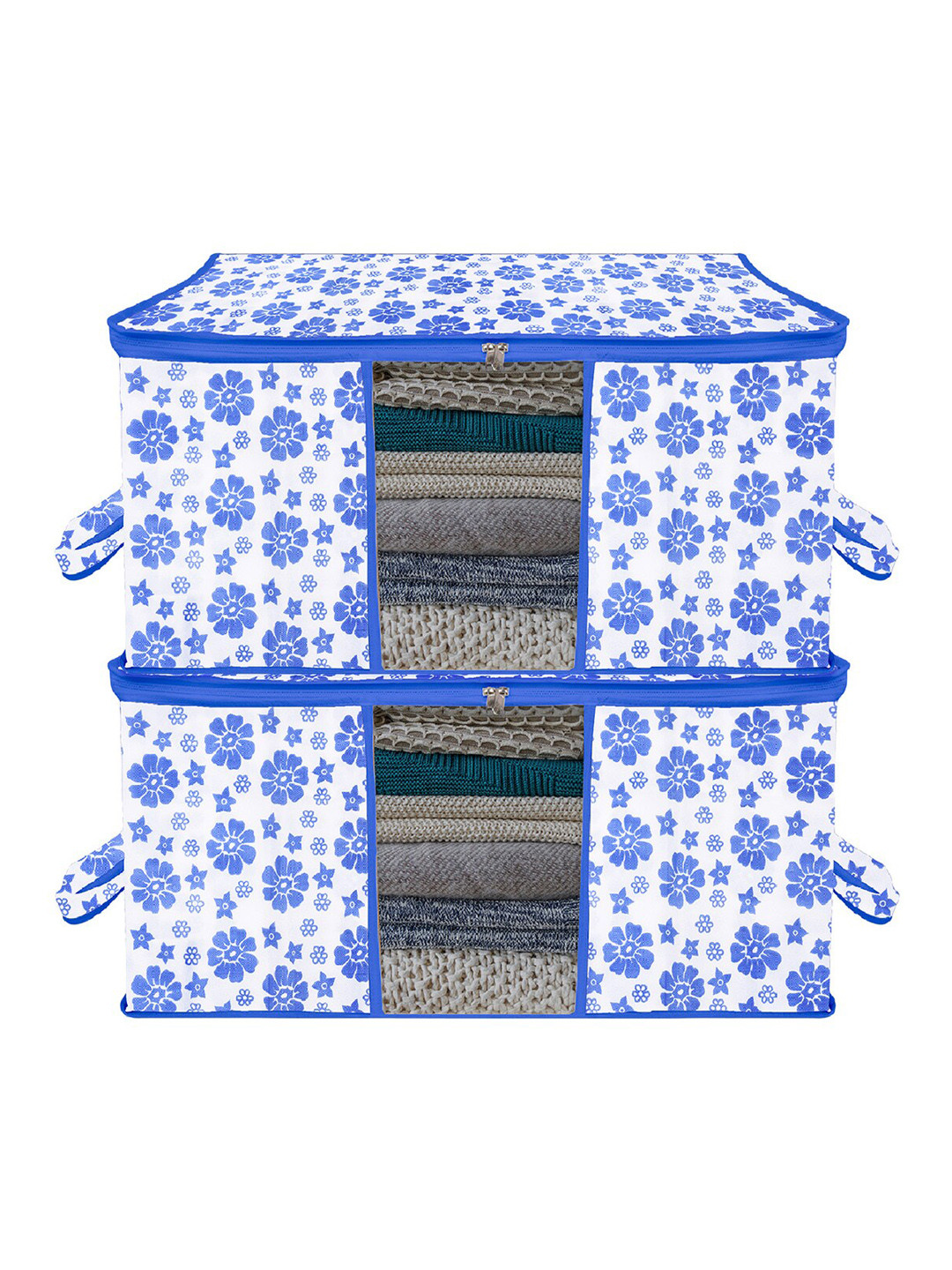 

Kuber Industries Blue & White 2-Pcs Printed Large Underbed Storage Bag