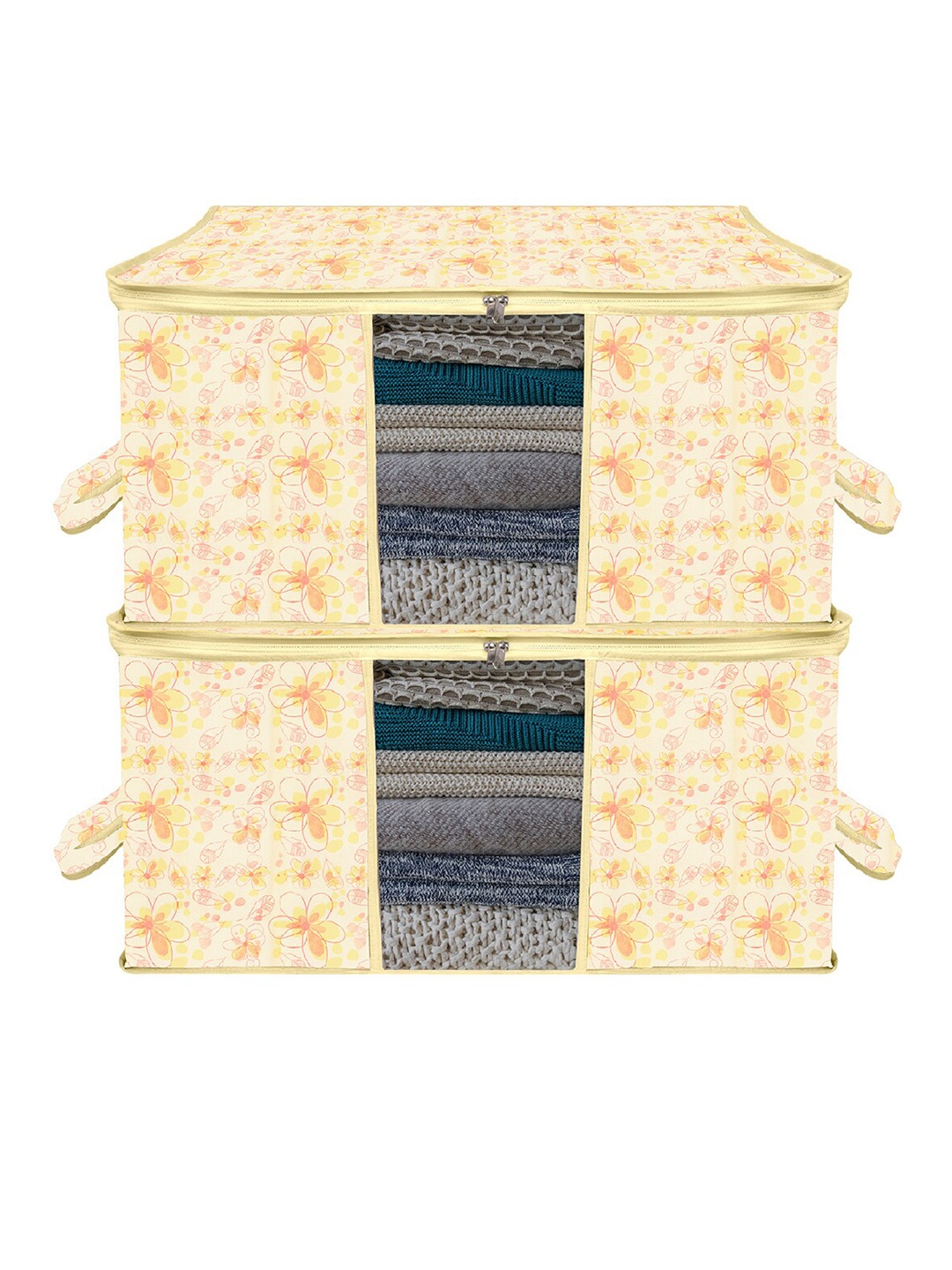 

Kuber Industries Yellow 2 Pieces Ivory Printed Underbed Storage Bag