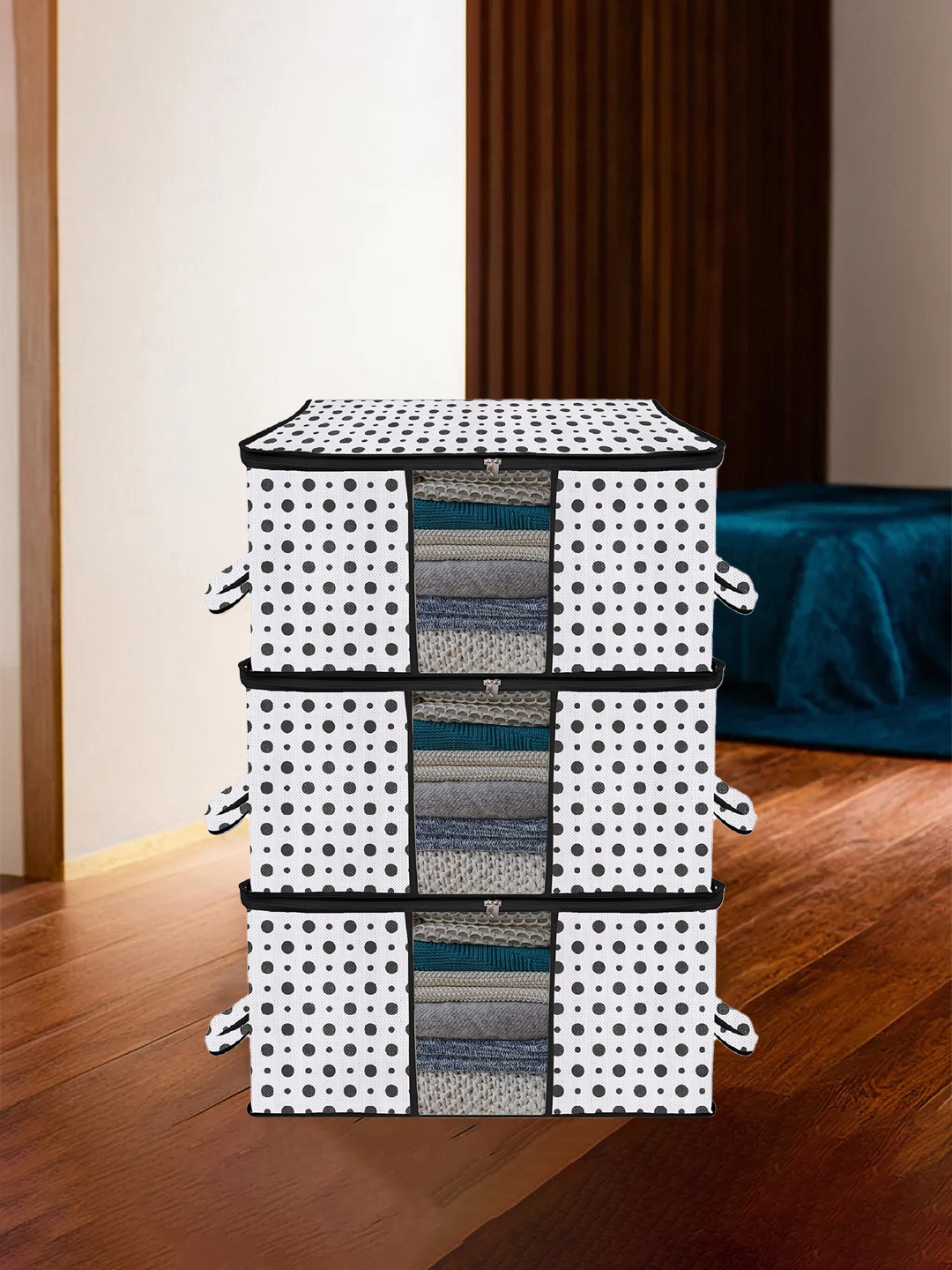 

Kuber Industries 3-Pcs White & Black Printed Storage Organisers