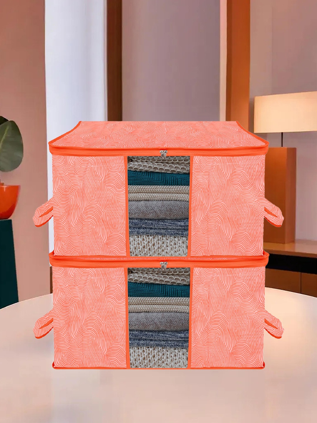 

Kuber Industries Orange 2 Pieces Printed Underbed Storage Bags