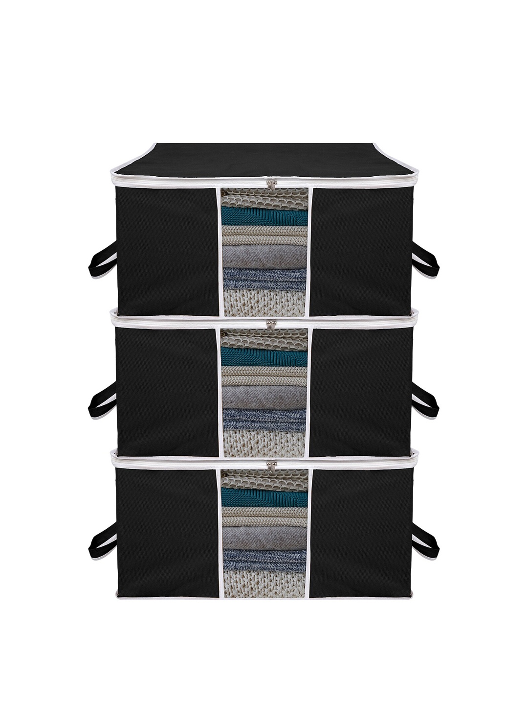 

Kuber Industries Black 3 Pieces Printed Underbed Storage Bag