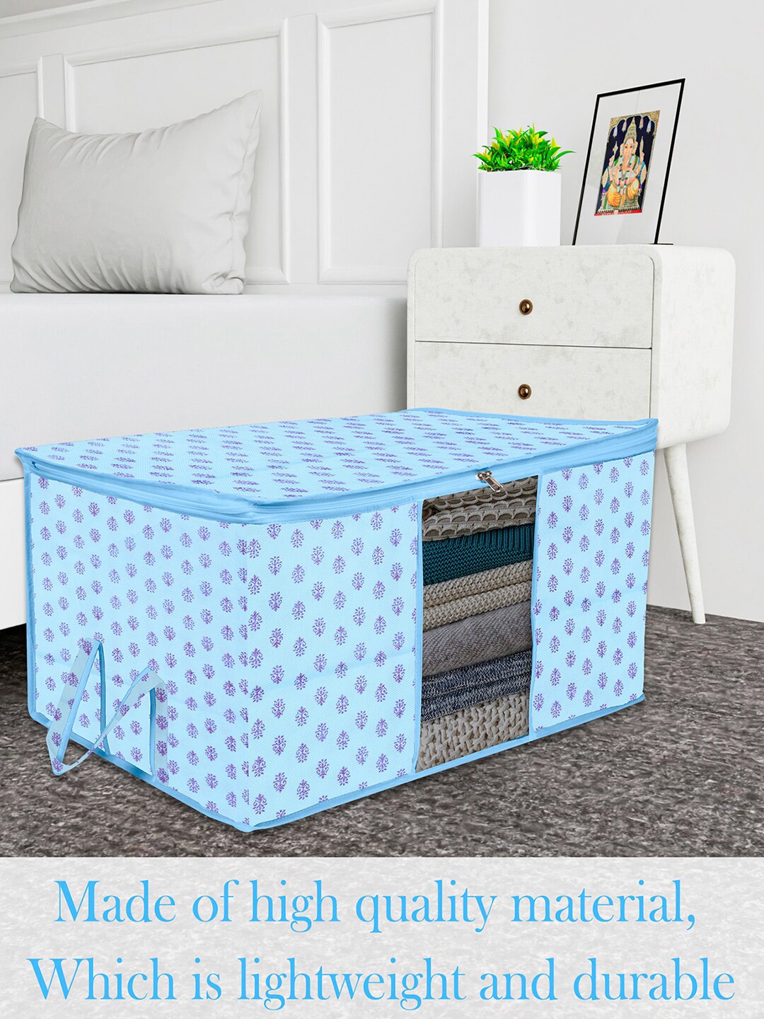 

Kuber Industries Blue 3 Pieces Printed Storage Organisers