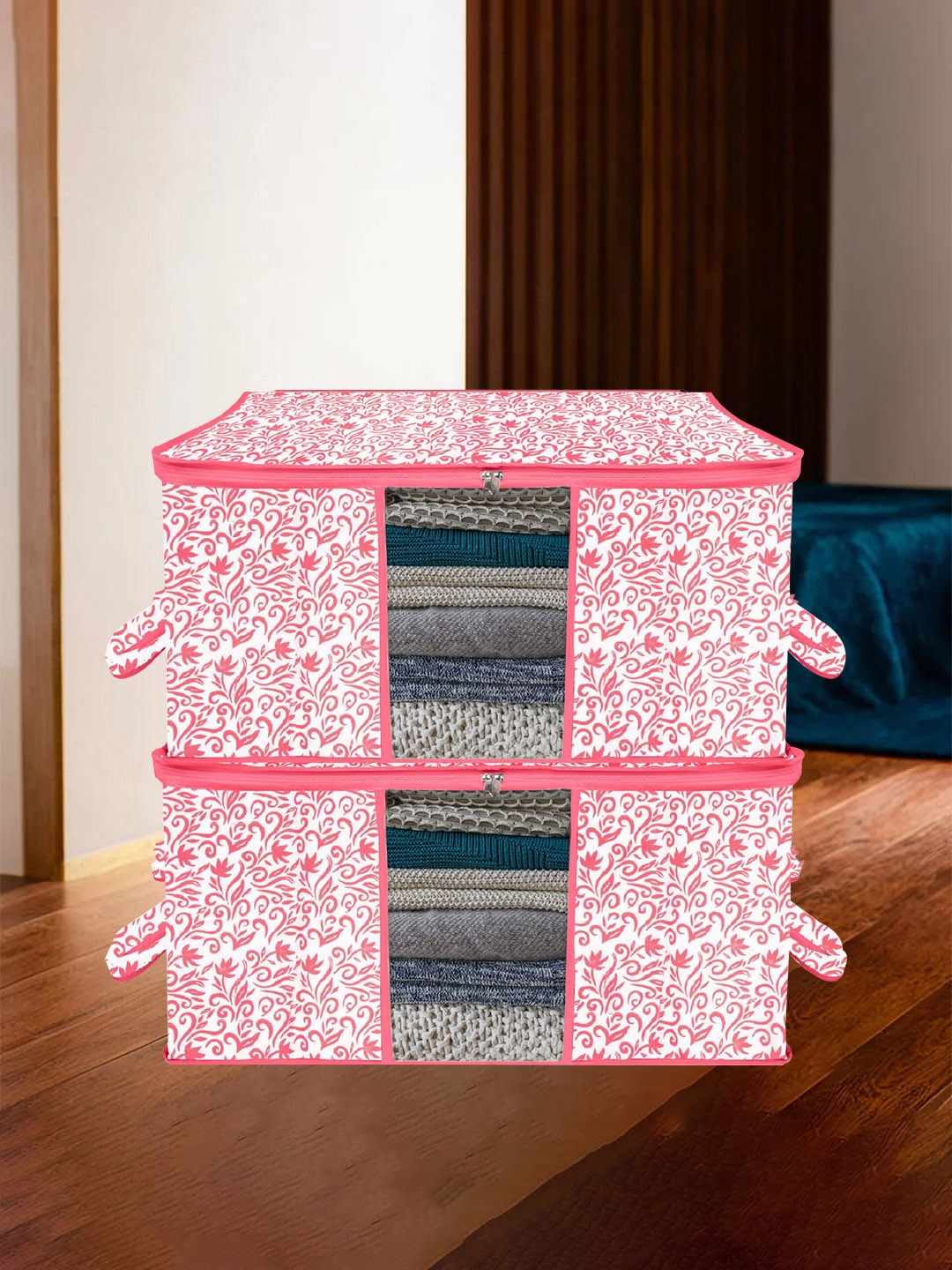 

Kuber Industries Pink & White 2 Pieces Printed Underbed Storage Bag Organisers, Orange