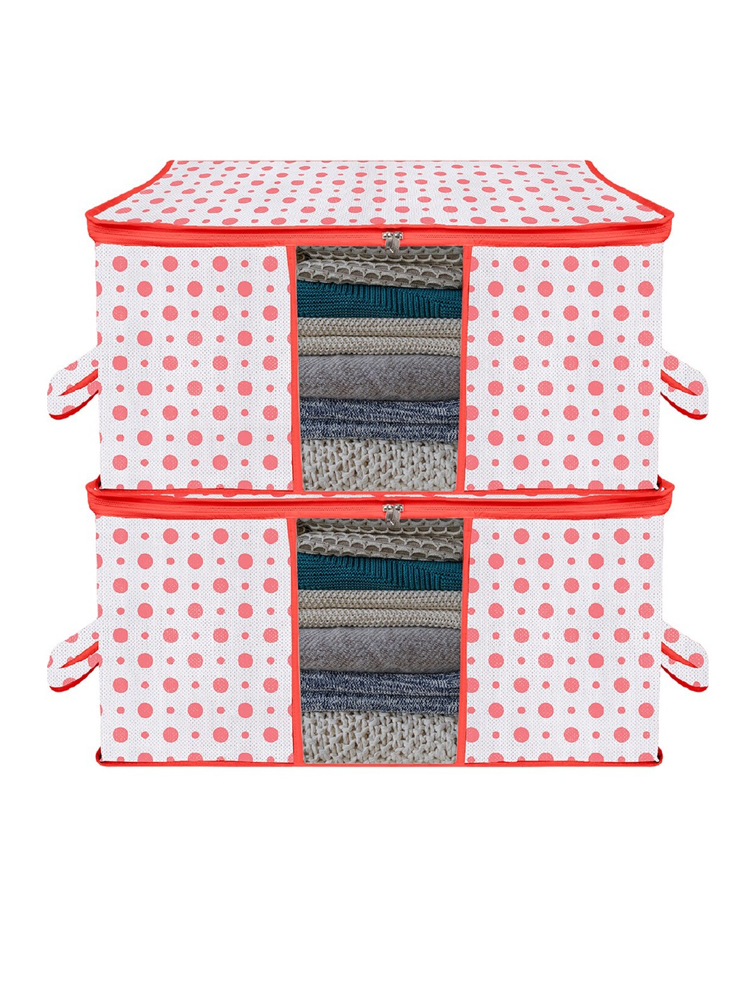 

Kuber Industries White & Red 2 Pieces Printed Storage Organisers