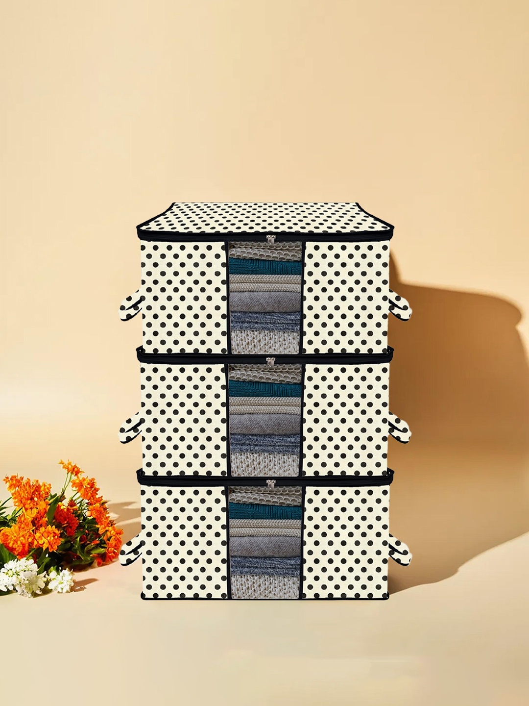 

Kuber Industries 3 Pcs Printed Underbed Storage Bag Organisers, Cream