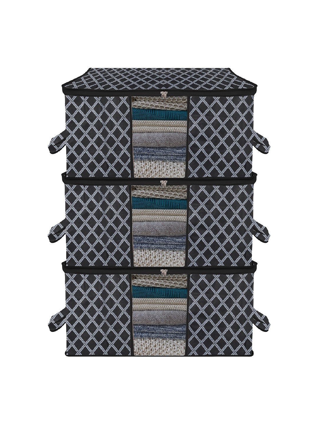 

Kuber Industries Black 3 Pieces Printed Underbed Storage Bag Organisers