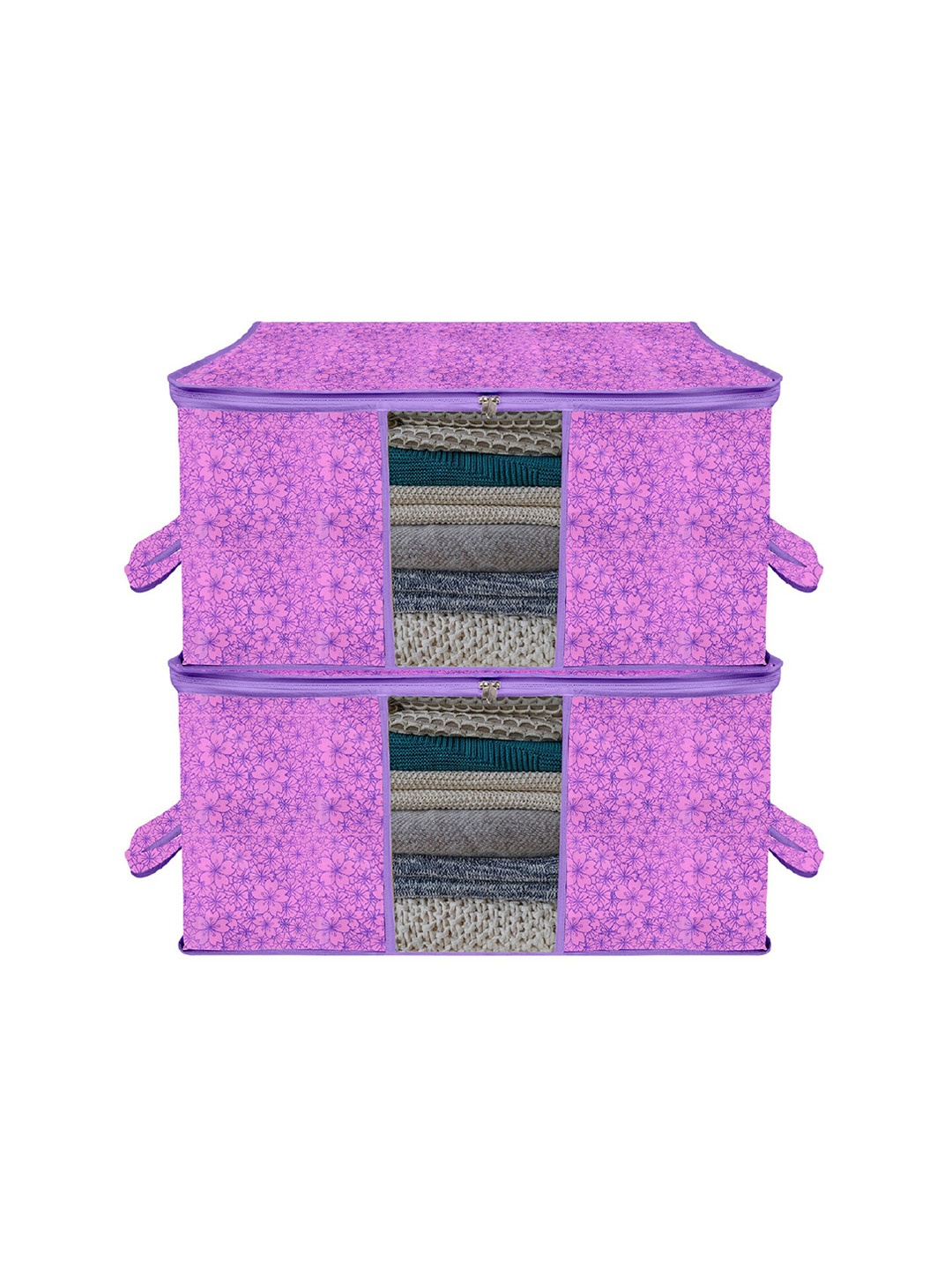 

Kuber Industries 2-Pcs Pink & Purple Printed Underbed Storage Bag