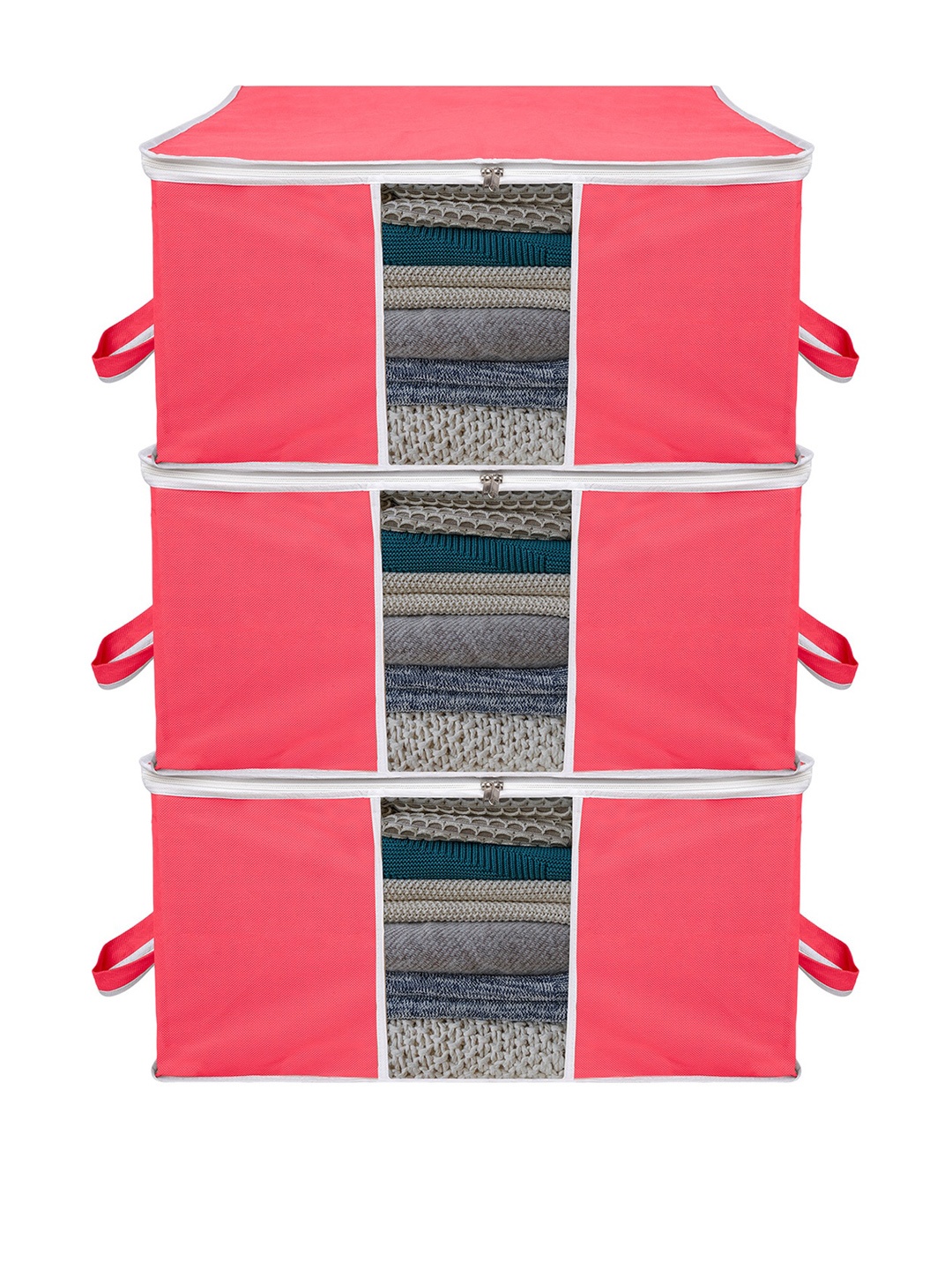 

Kuber Industries Pink 3 Pieces Large Underbed Storage Bag