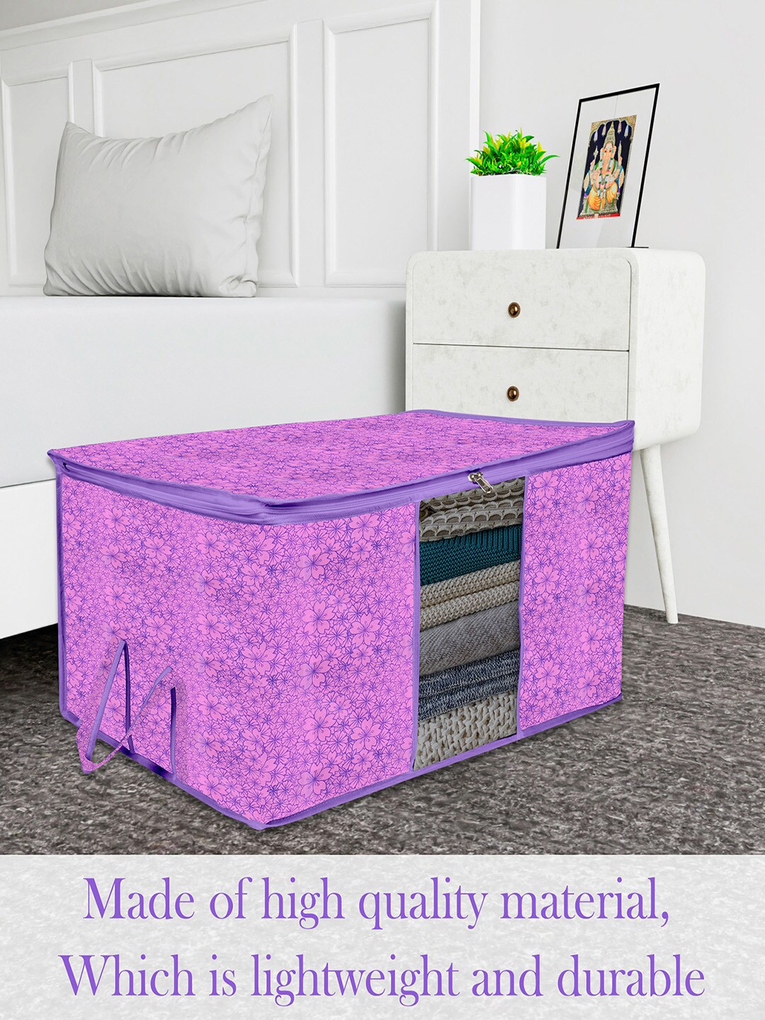 

Kuber Industries Purple & Pink 3 Pieces Printed Underbed Storage Bag
