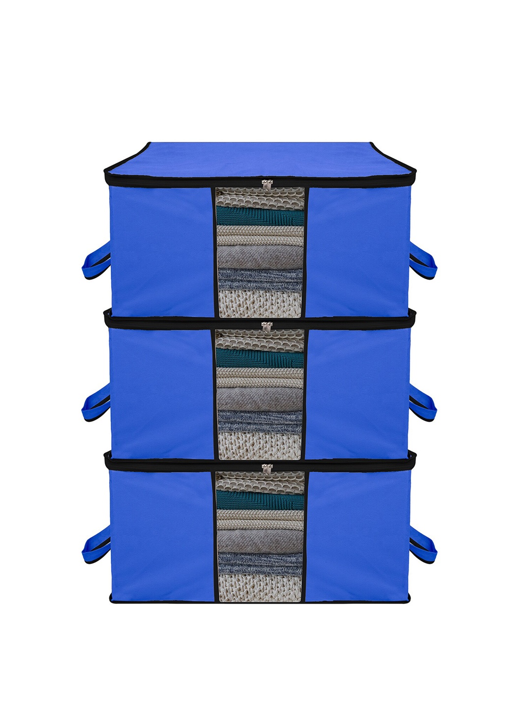 

Kuber Industries Blue 3 Pieces Large Underbed Storage Bag