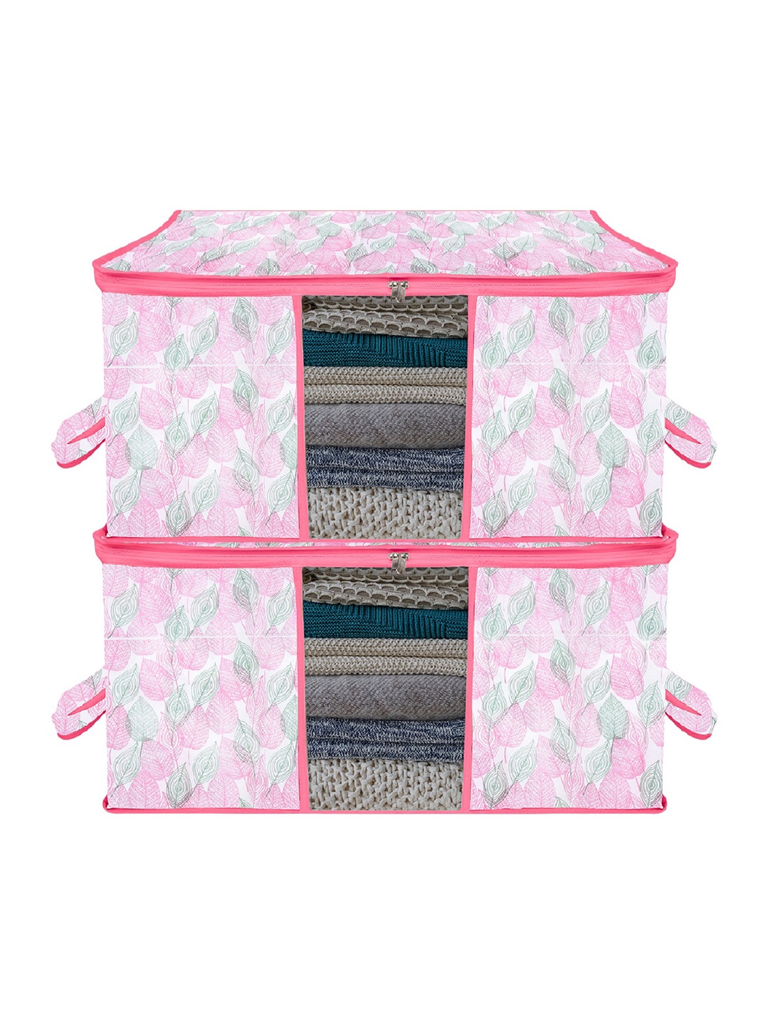 

Kuber Industries Pink 2 Pieces Printed Underbed Storage Bag Organisers