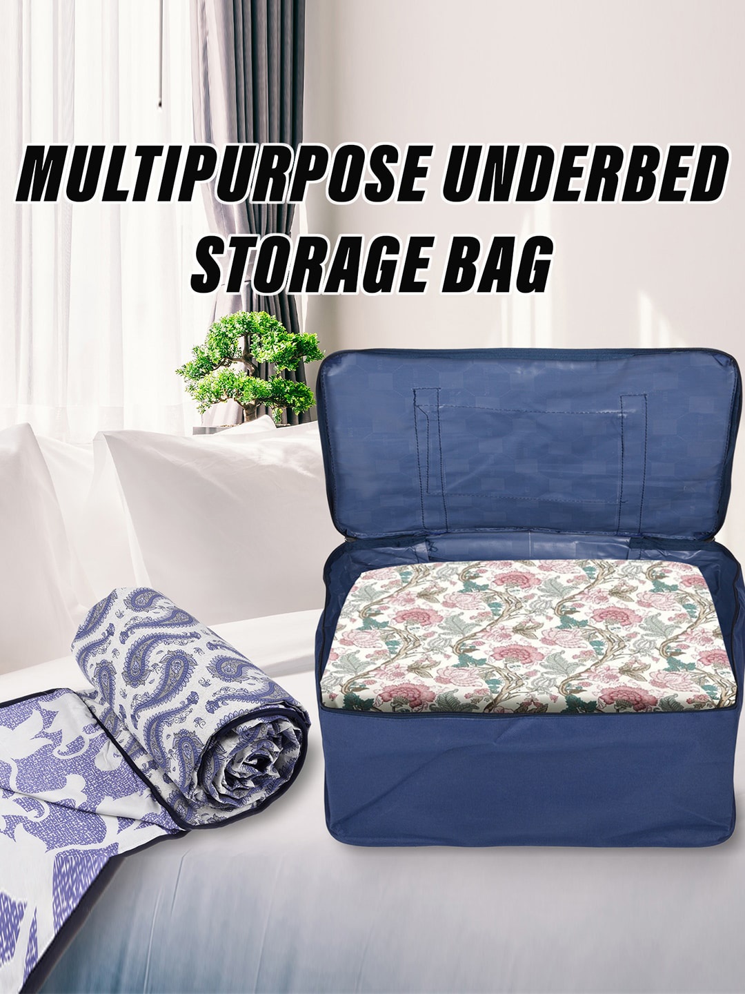 

Kuber Industries Blue Underbed Storage Bag With Handle