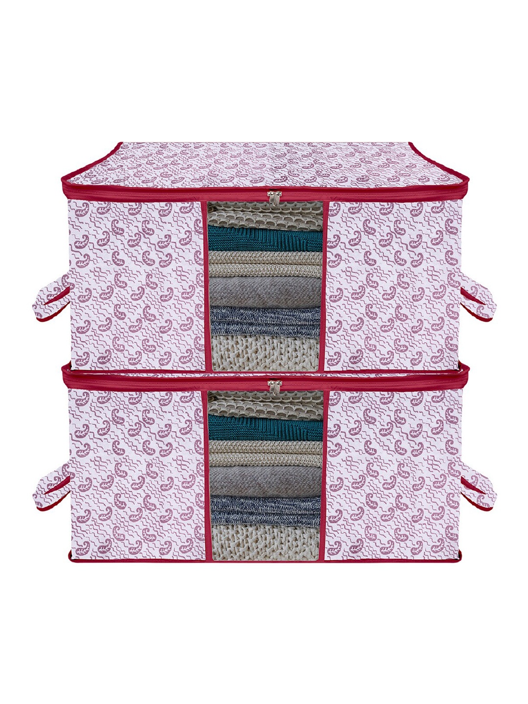 

Kuber Industries White & Maroon 2-Pcs Printed Large Underbed Storage Bag