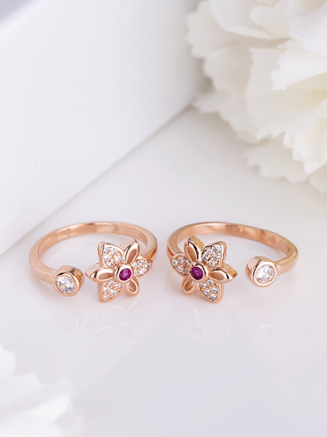 

Zavya Women Set of 2 Rose Gold-Plated CZ Studded Sterling Silver Toe Rings