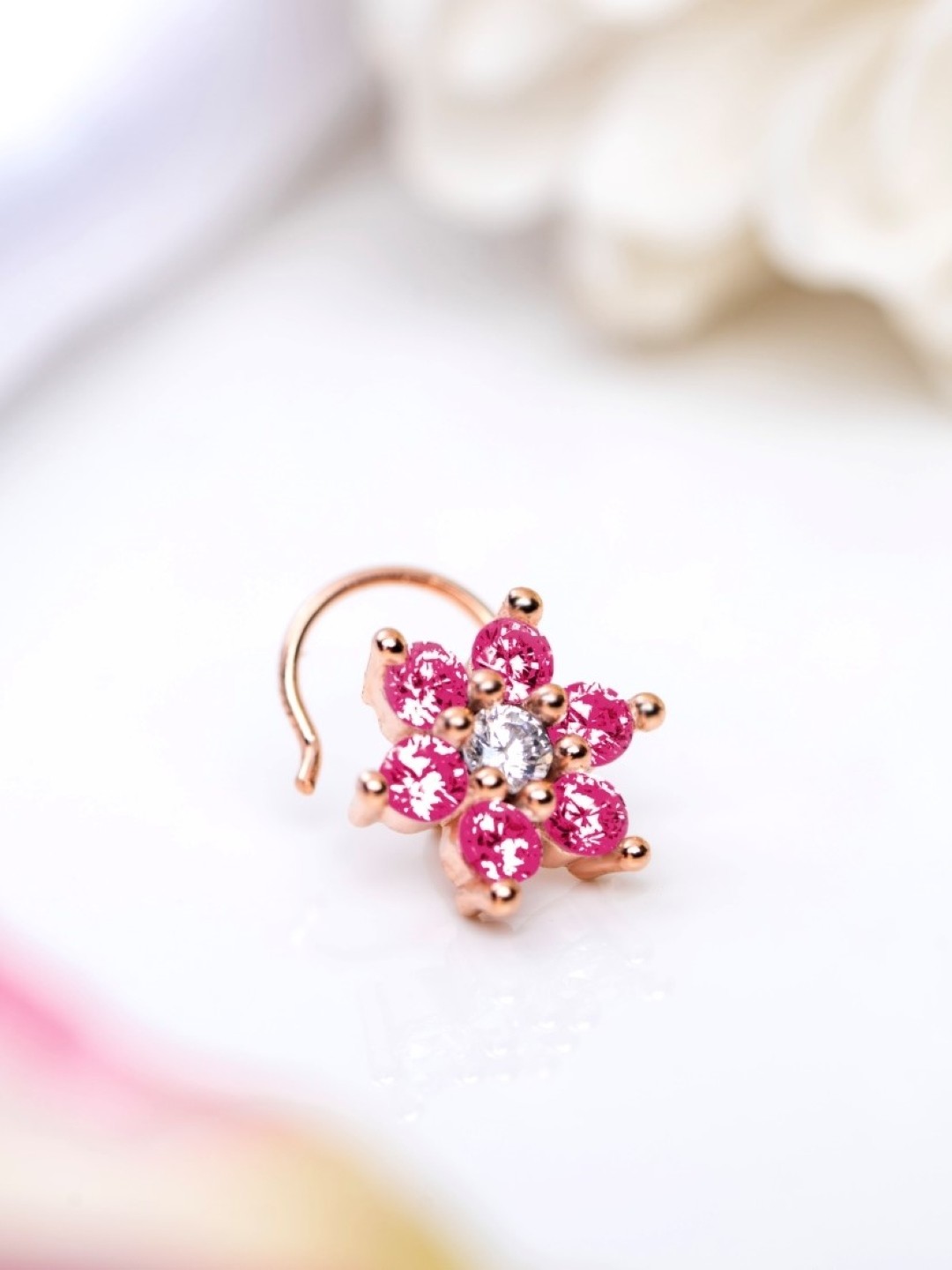 

Zavya Women Rose Gold-Plated CZ Studded Sterling Silver Stud Nose Pin, Pink