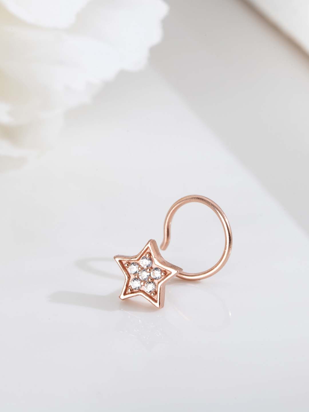 

Zavya Women Rose Gold-Plated CZ Studded Sterling Silver Star-Shaped Stud Nose Pin